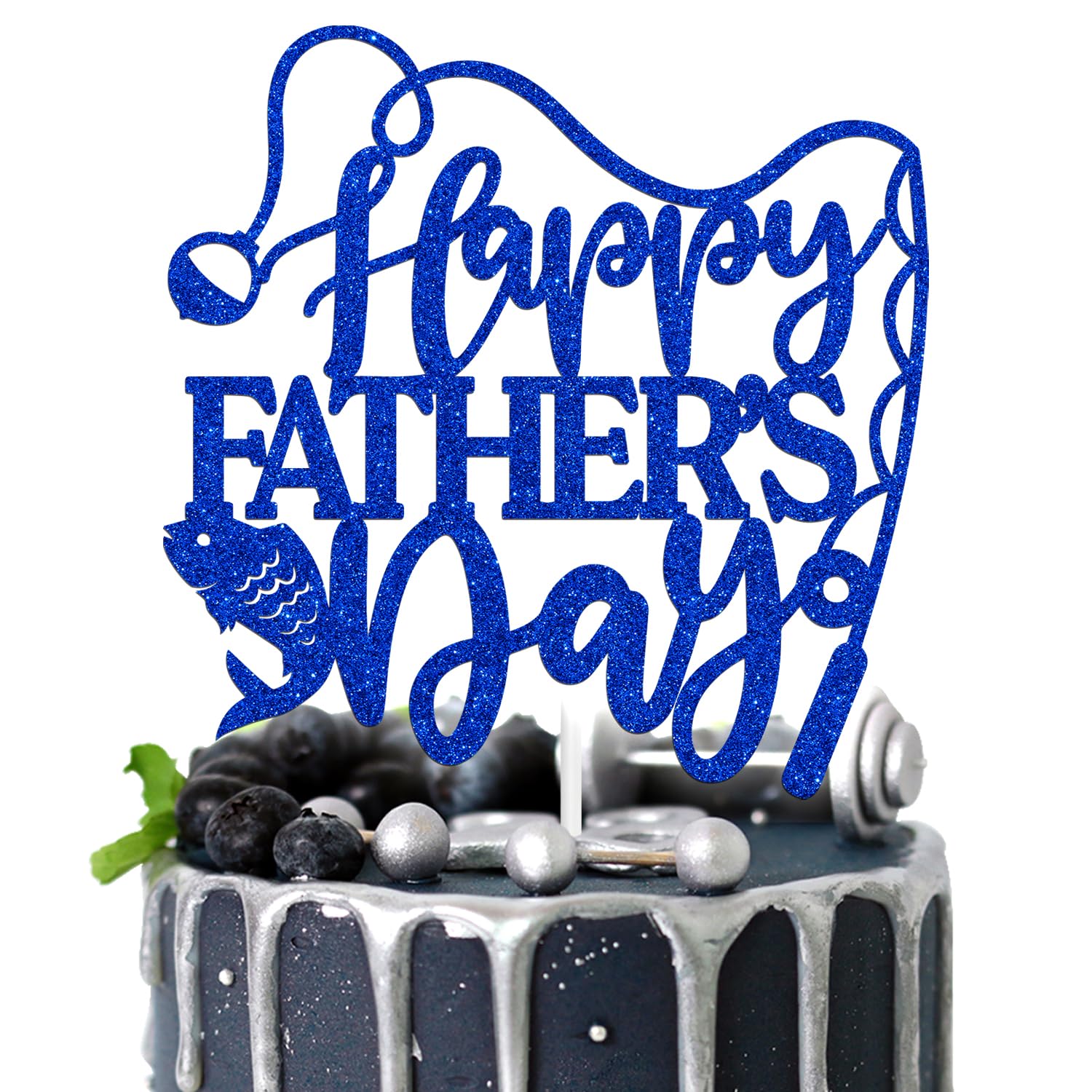 Blue Glitter Happy Father's Day Cake Topper, Feliz Dia Papa/Best Dad Ever Cake Decor, Father's Day Celebration Party Decorations Supplies