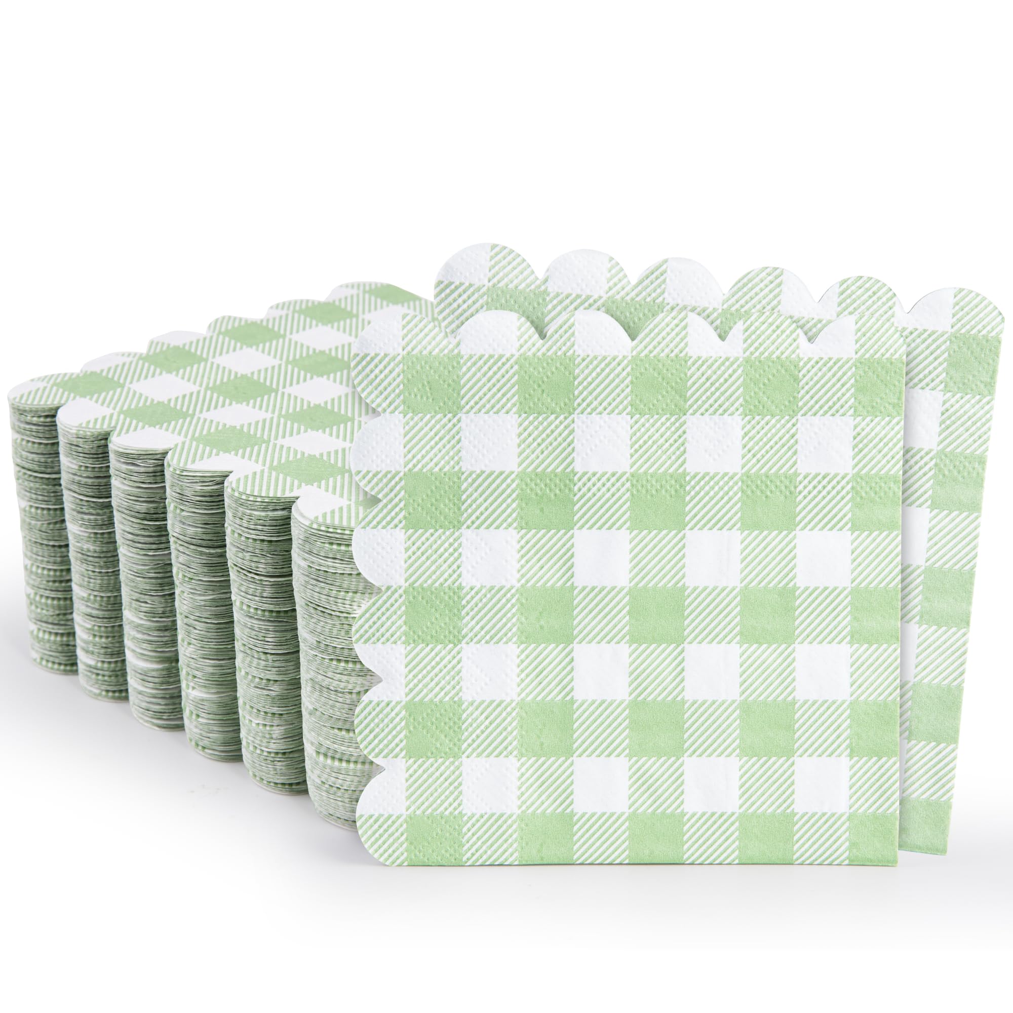 100 servilletas festoneadas verdes, servilletas a cuadros de 5 x 5 pulgadas, servilletas desechables de cóctel para bodas, fiestas de cumpleaños, baby shower, picnic
