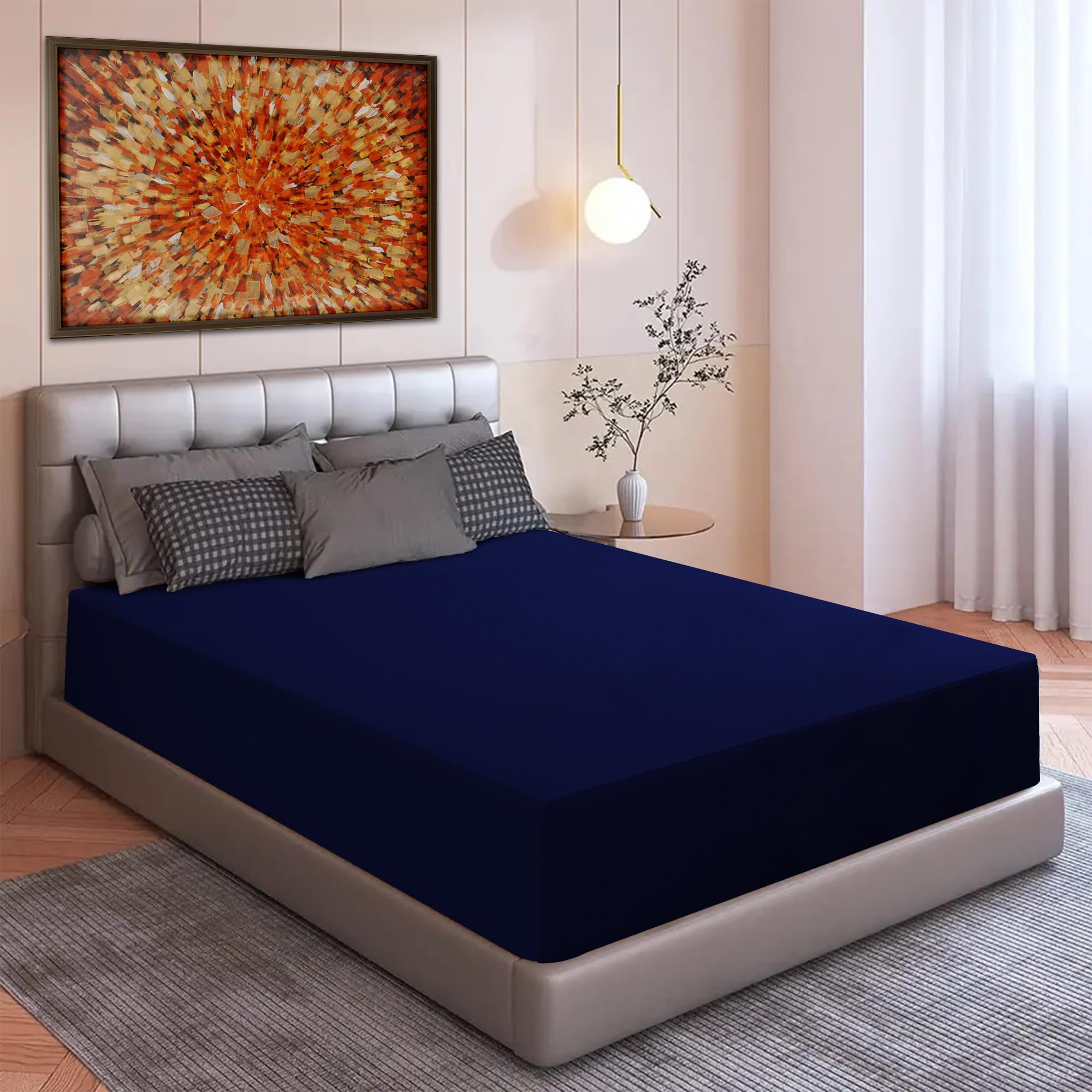 Glassiano Cotts Wonder Poly Lycra Waterproof 100% Fitted Mattress Protector|Breathable - Hypoallergenic Mattresses Cover with Elastic Strap for King Bed (72x80 inch|6x6.6 feet, Blue - Pack of 1)-image-29