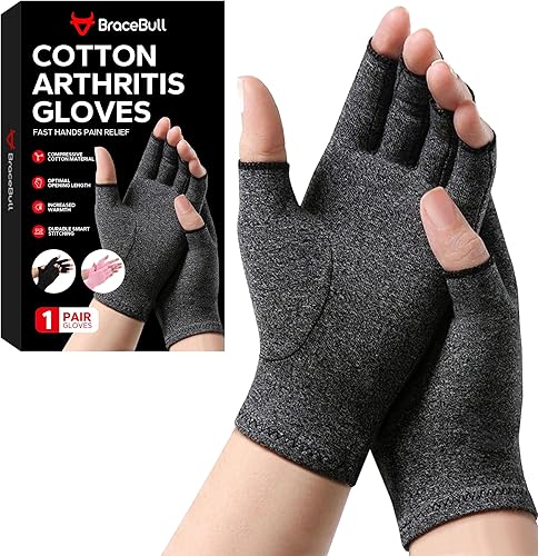 Miniatura 7 de Guantes de compresión sin dedos (1 par), guantes de algodón para artritis para mujeres y hombres, guantes de alivio del dolor de artritis, guantes