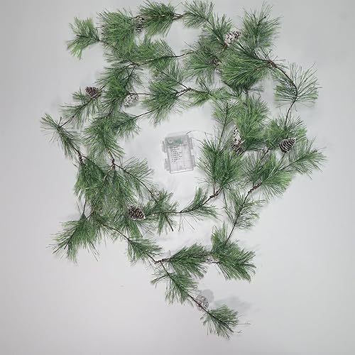 Miniatura 7 de Guirnalda de Navidad preiluminada con luces de 9.84 pies, guirnalda de pino ahumado, 40 luces LED, funciona con pilas, con temporizador, conos de