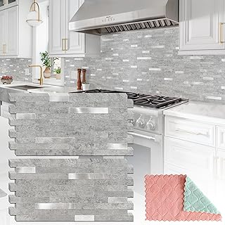20 Sheets Peel and Stick Backsplash for Kitchen, Slate Gray with Metal S...