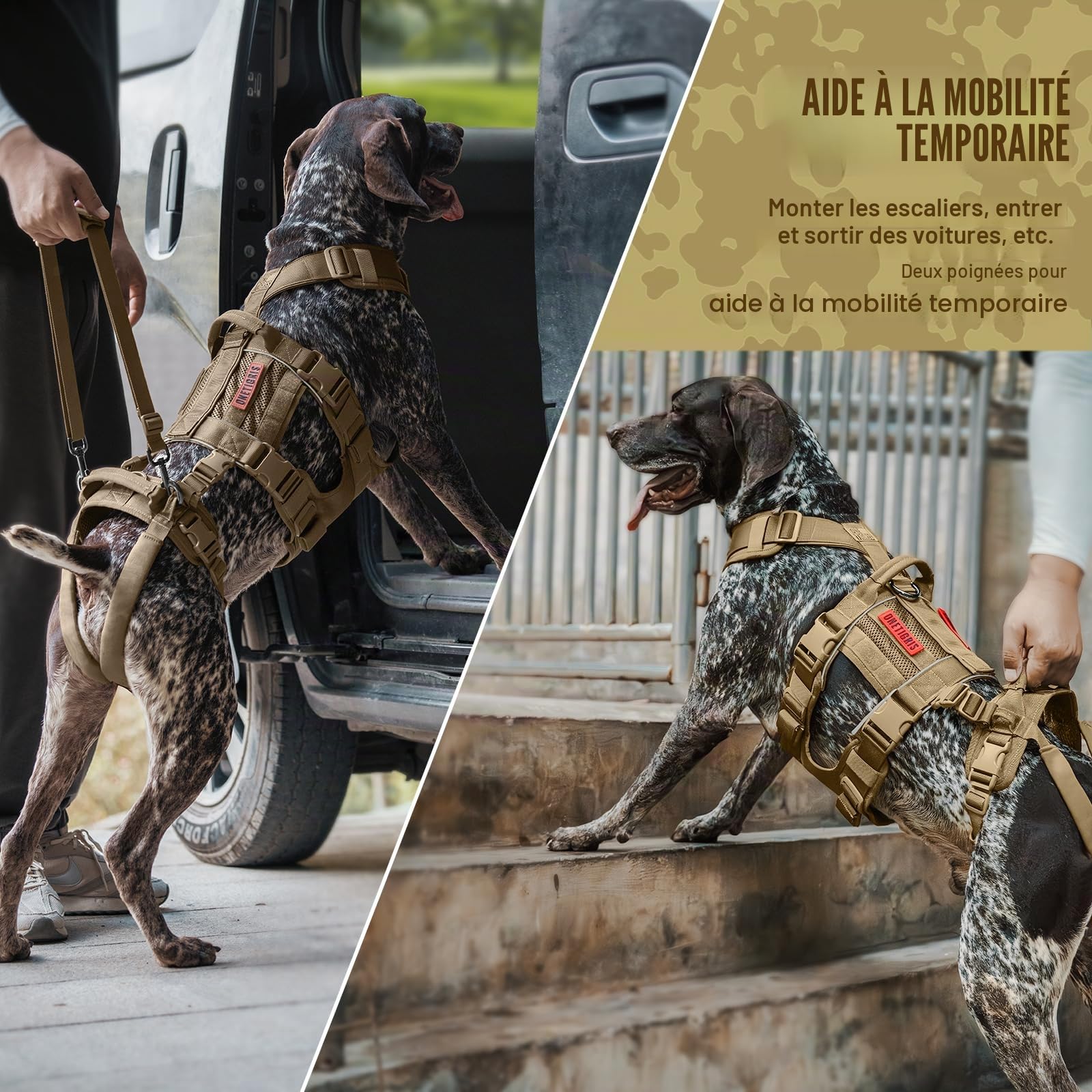 OneTigris Harnais pour chien, SKYEWALKER Support réglable avec 2 poignées pour le soutien et la rééducation, adapté pour les chiens de taille moyenne et grande, marron, XL