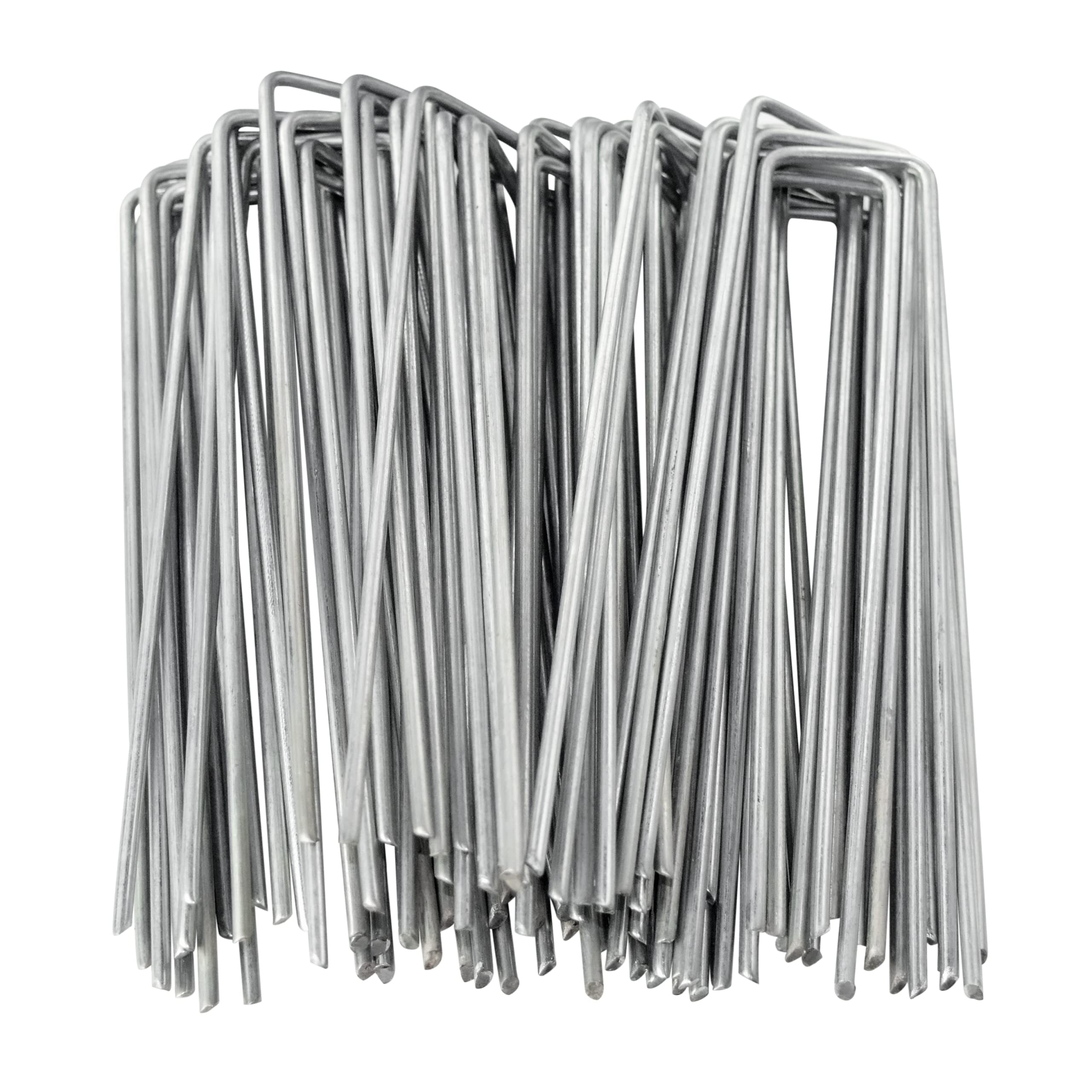 50 pinzas de jardín de acero galvanizado para tela de barrera de malezas y riego por goteo de cubierta de suelo, clavijas de seguridad de jardín en forma de U de 6 pulgadas, plateadas