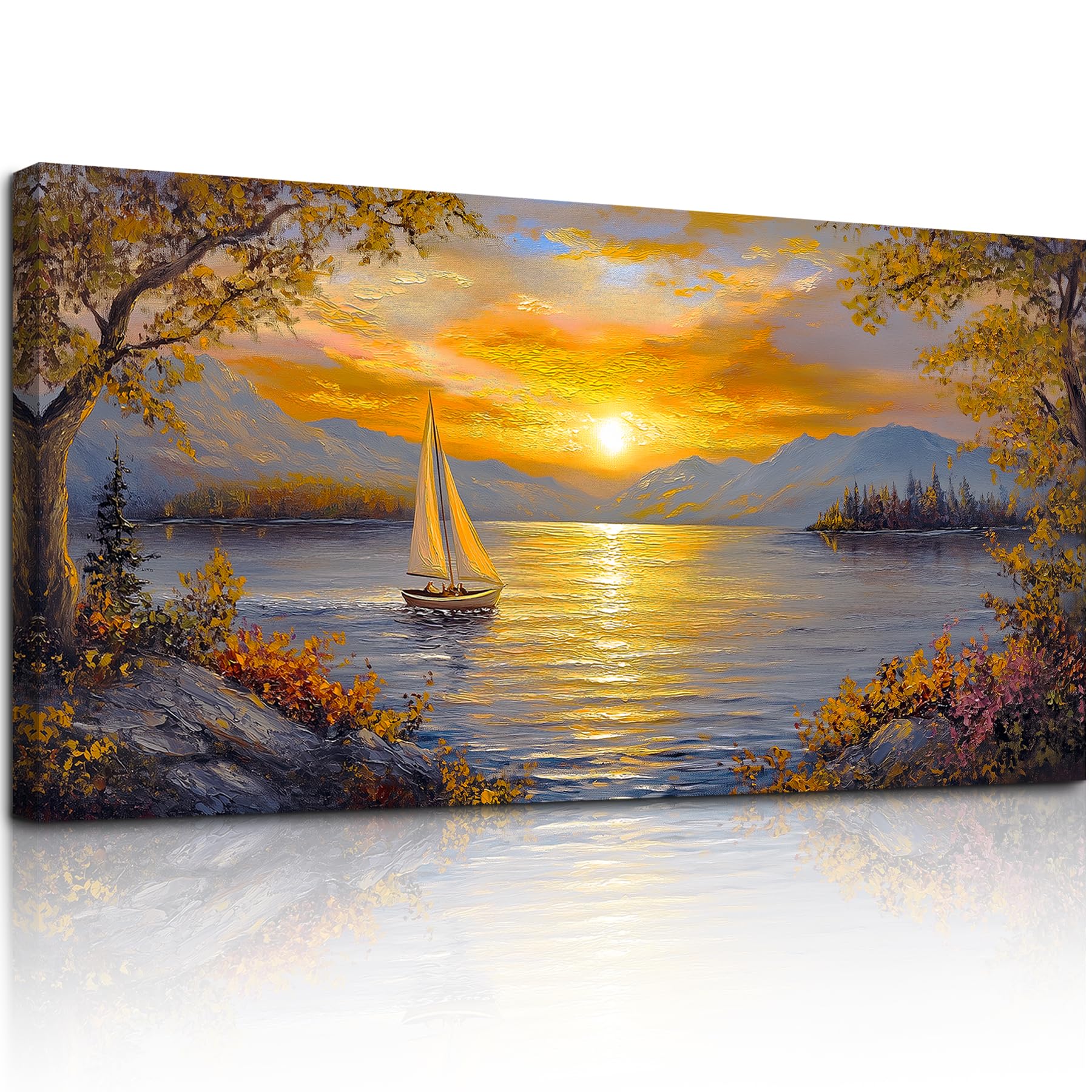 MHARTK66 Cuadros Decoracion Salon, 50x100 cm Grandes Laminas Decorativas Pared Dormitorios, Lienzos Decorativos Pared Atardecer Navegando en el Lago, Modernos Wall Art Comedor Pasillo Baño Oficina