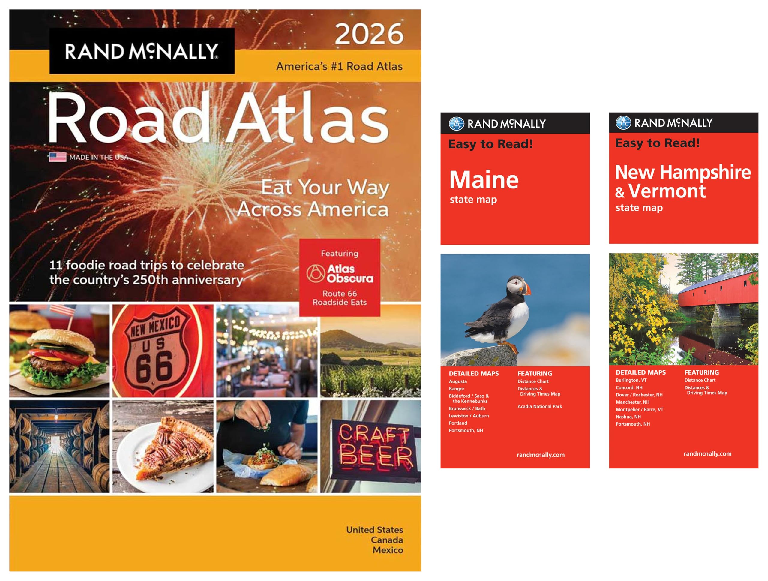 2026 Road Atlas with Easy to Read Maine & New Hampshire/Vermont State Maps