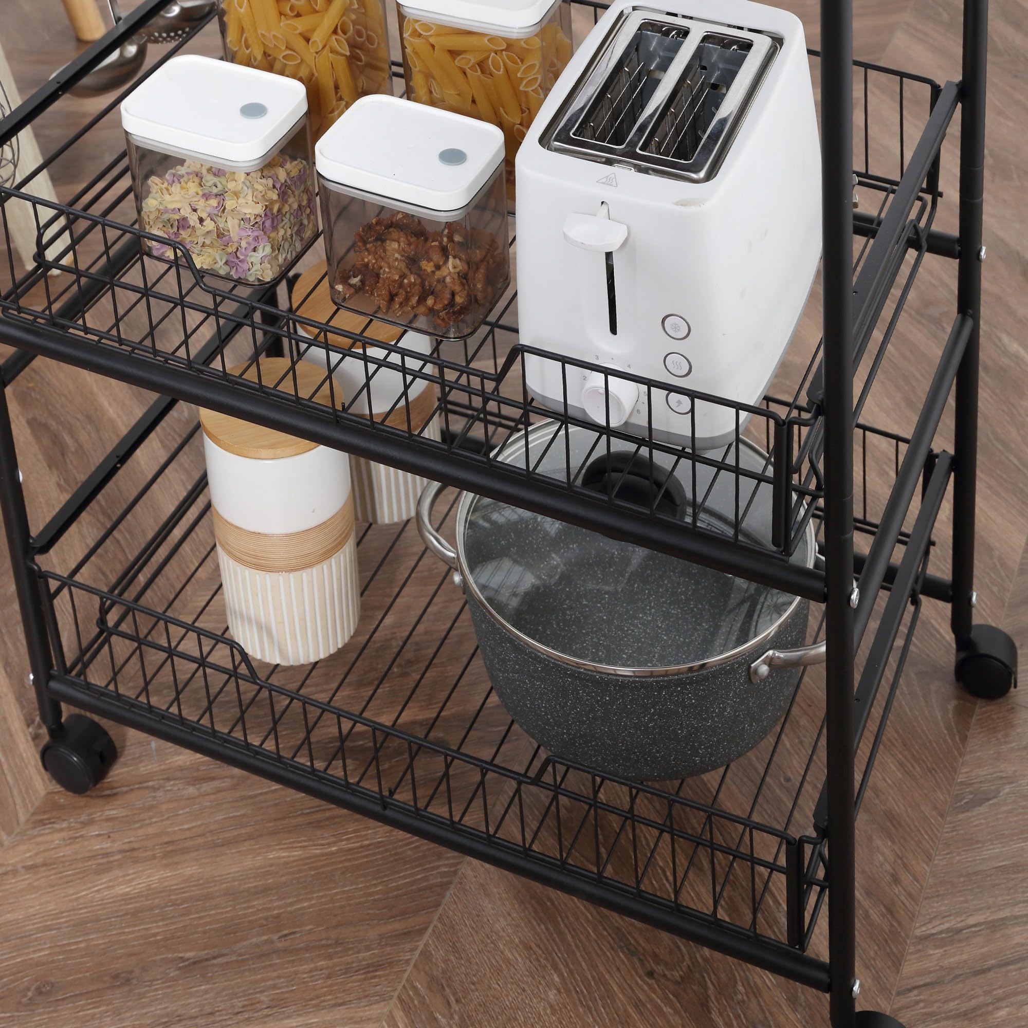 HOMCOM Carrito Auxiliar con Ruedas 3 Niveles 60x38x85,5cm Marrón Rústico