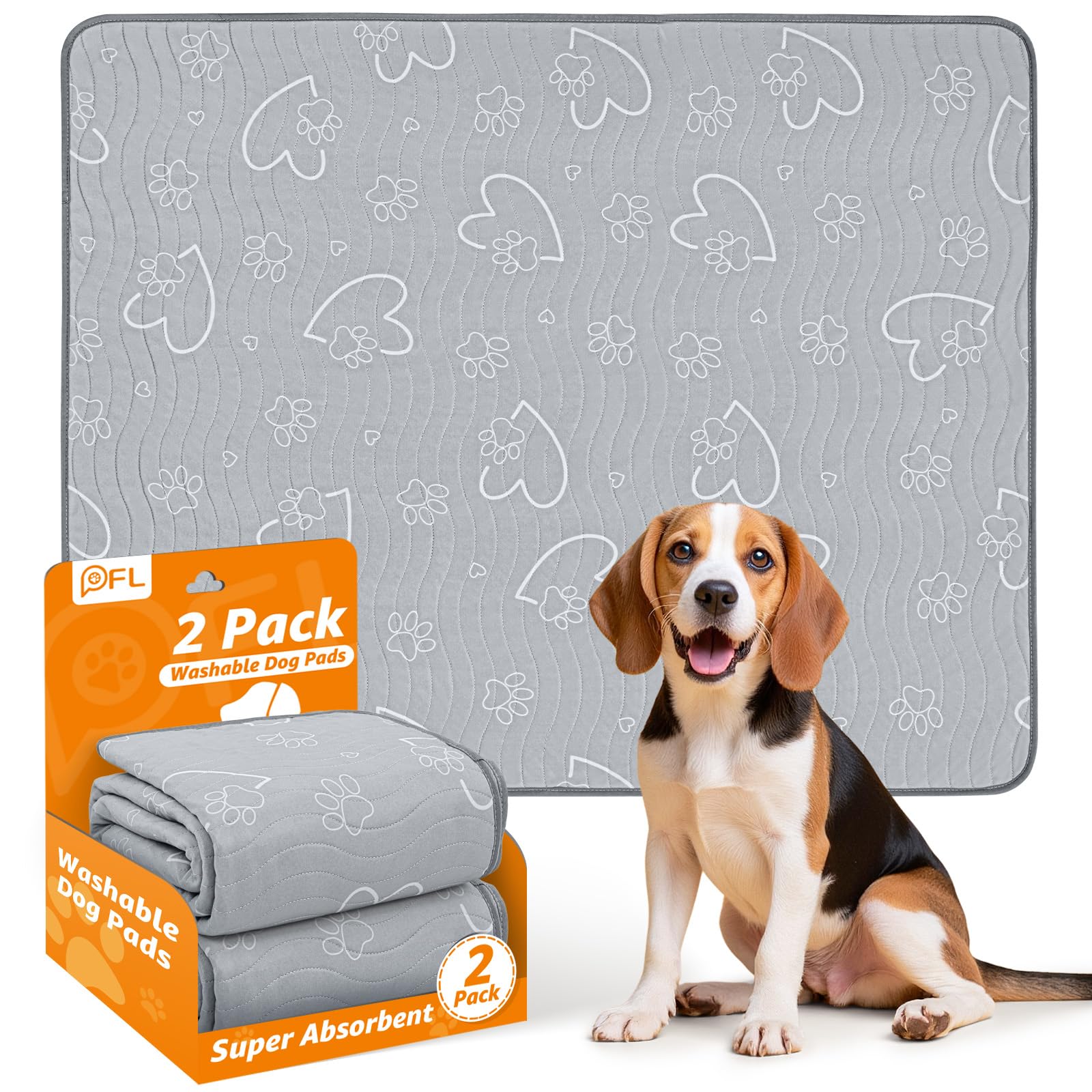 Washable Pee Pads for Dogs, 2Pack Puppy Pads Washable,Absorbent Reusable Whelping Pads Non-Slip Dog Mats with Bone Print for Floor Protector, Couch Cover, Crate, Potty Training -92x104CM