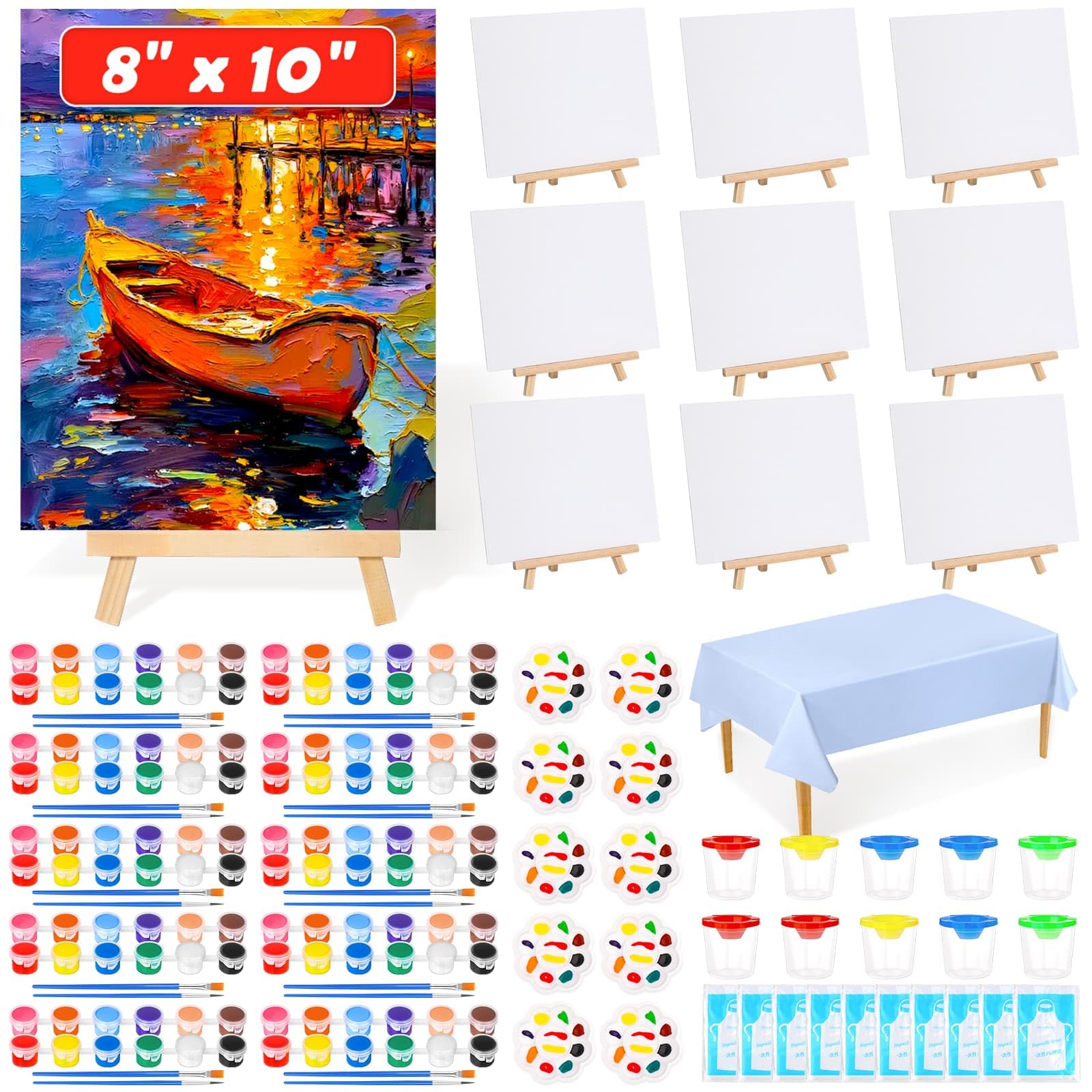 10 Pack Paint and Sip Kit for Adults, 8x10 in Canvas Painting Kit for Party
