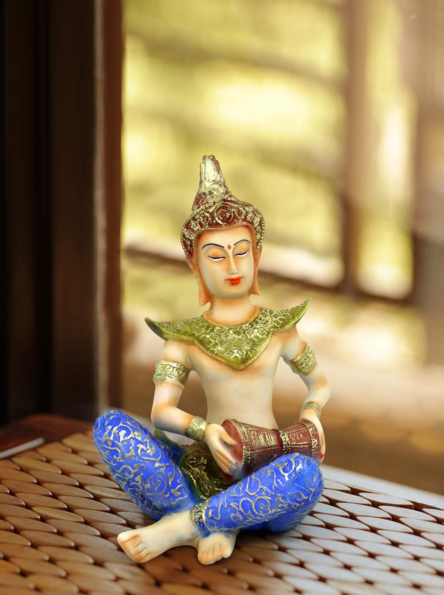 TIED RIBBONSDecorative Divine Buddha Statue Figurine Showpiece Idol Playing Musical Instruments - Decoration Items for Living Room Home Office Table Decor and Gift