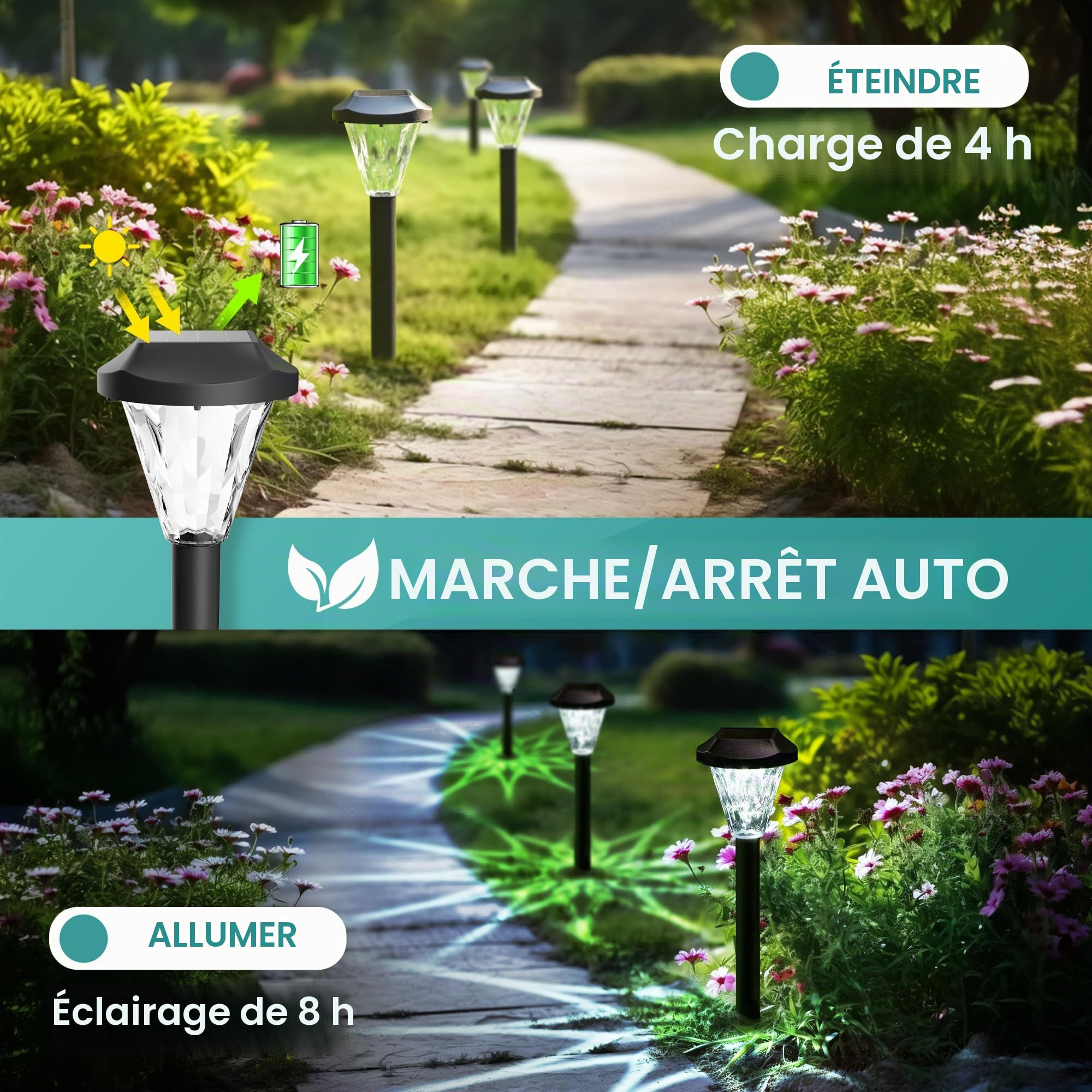 GIGALUMI Lot de 12 lampes solaires d'extérieur étanches pour terrasse, pelouse, cour