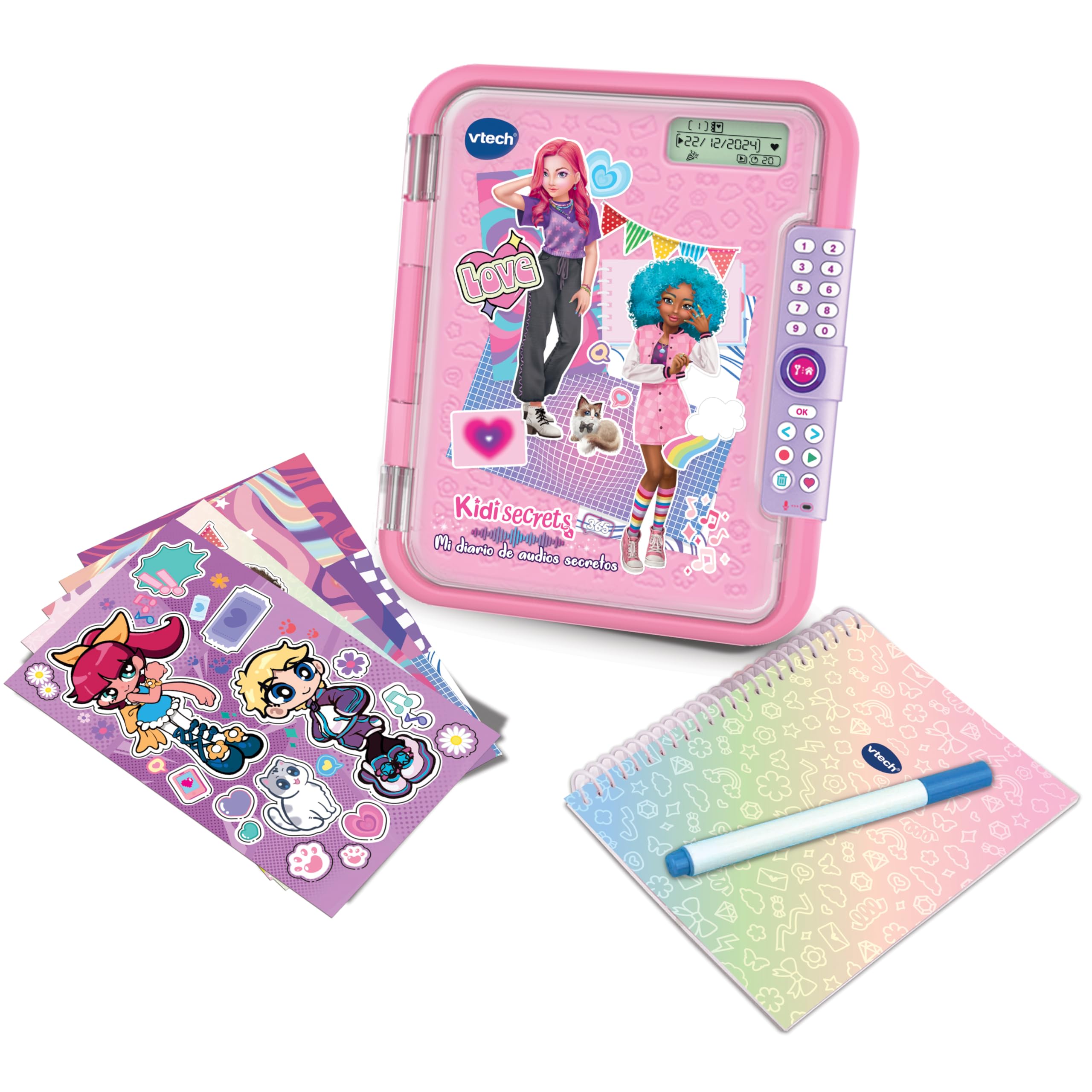 VTech - KidiSecrets 365 Mi Diario de audios Secretos, Guarda 365 Notas de Voz, Código Secreto, Personalizable, Incluye Cuaderno y rotulador, Regalo niños +5 año, Versión ESP