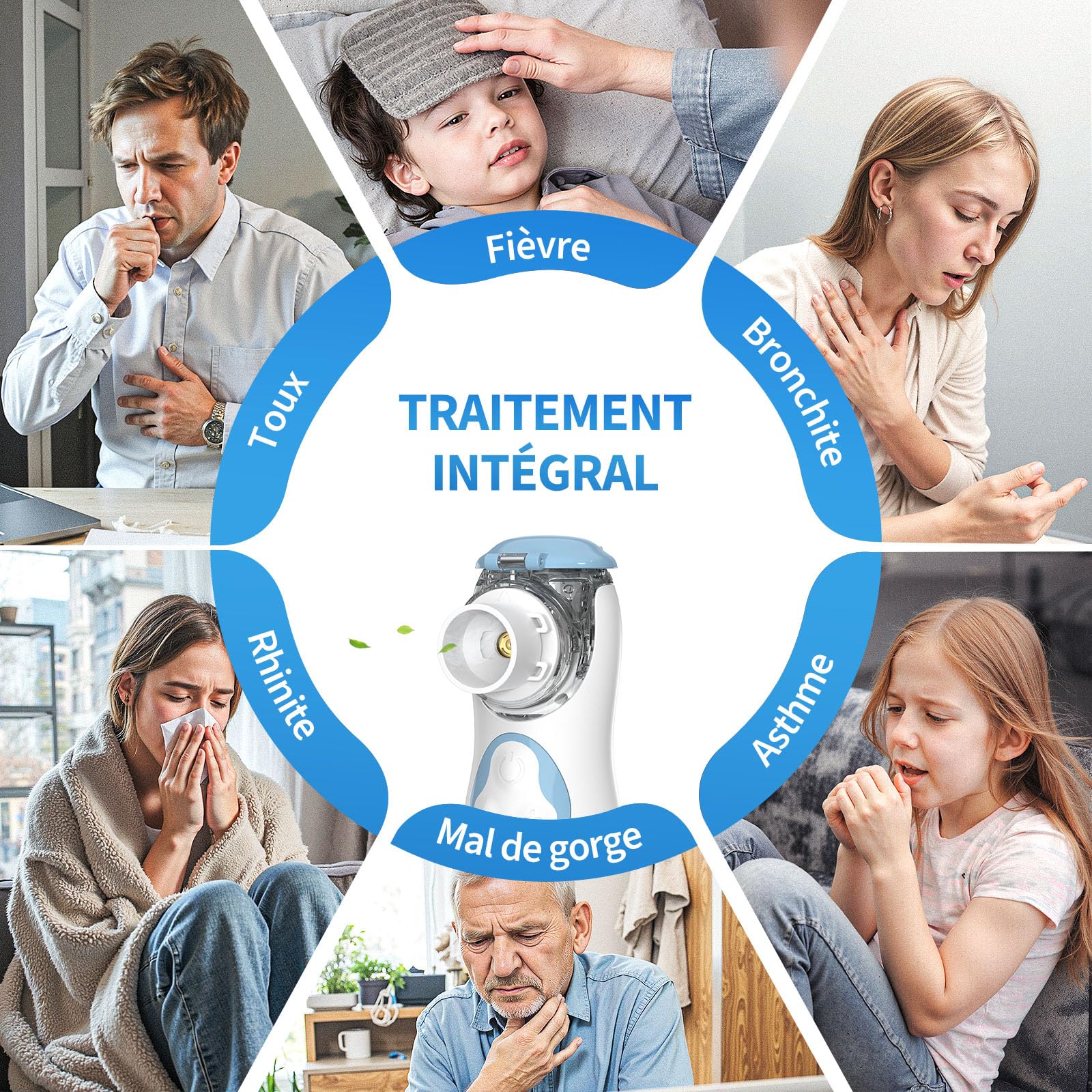 FEELLIFE Nebulisateur pour Enfant et Adultes, Rechargeable Nébuliseur Silencieux Taux d'Atomisation Réglable, Inhalateur Portable pour Traitement de la toux, de l'Maladies Respiratoires