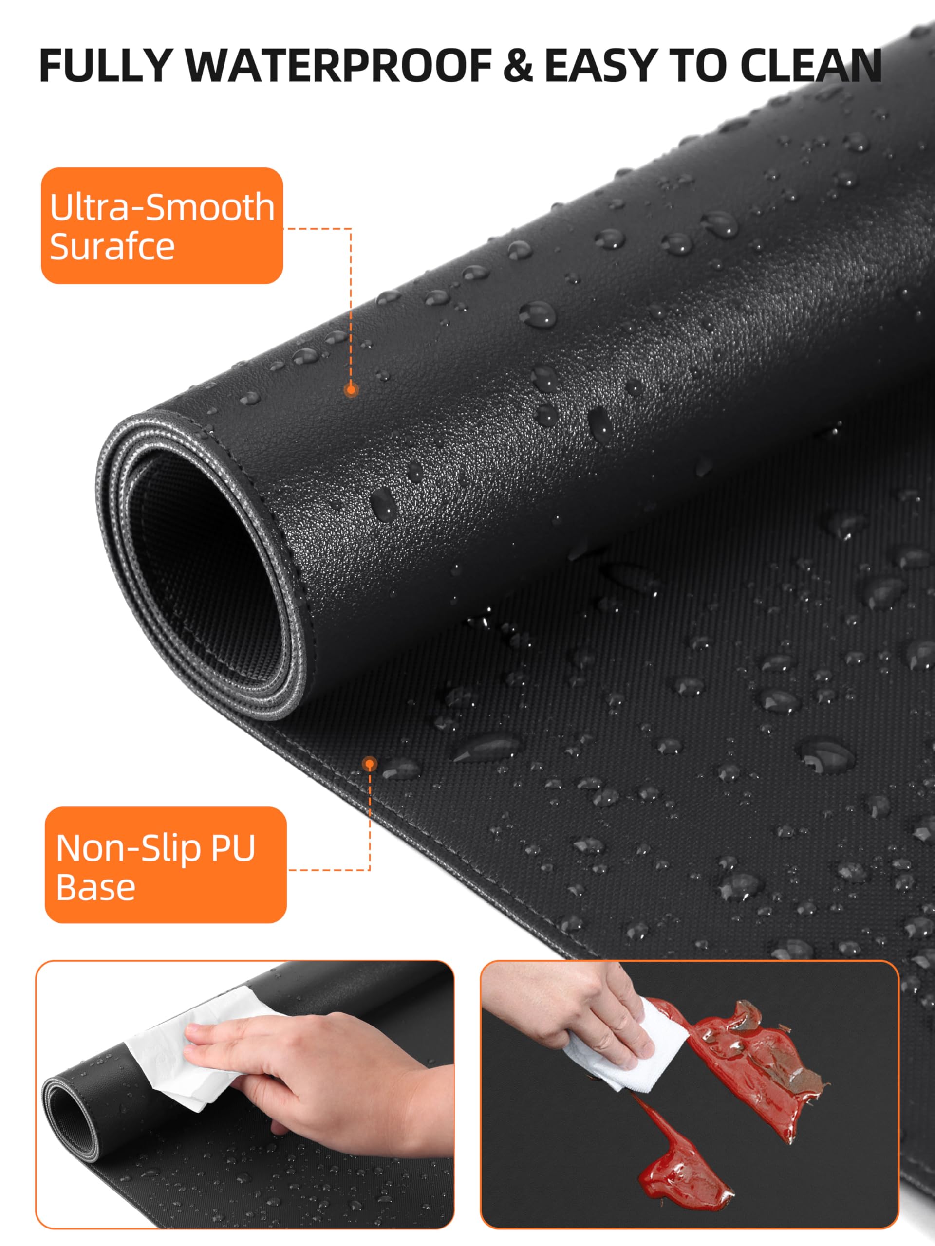 TopMade Alfombrilla de mouse con carga inalámbrica de 15 W, alfombrilla de escritorio de cuero grande XXL, impermeable, para juegos, hogar, oficina, escritorio, protector de teclado de computadora