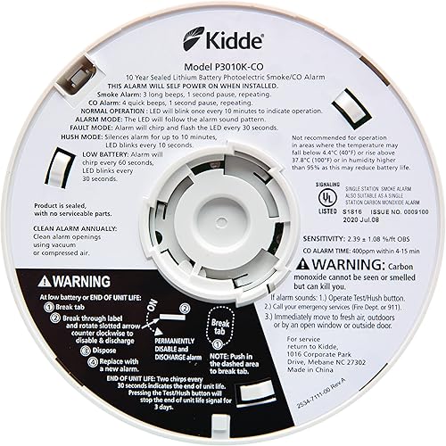 Miniatura 10 de Kidde - Combo de detector de humo y detector de monóxido de carbono con batería de 10 años de duración