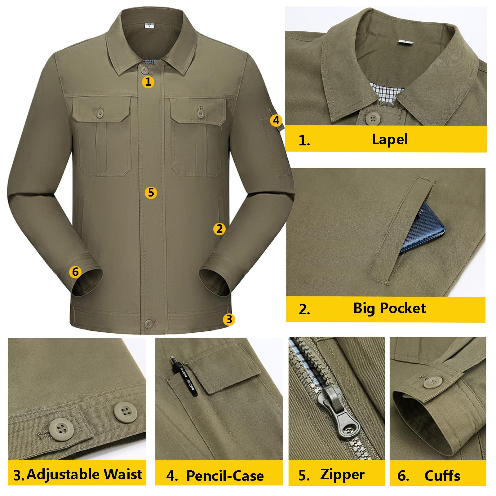 Vêtements De Travail Antistatiques Unisexes À Manches Longues Avec Poches Multifonctionnelles, Zip Avant Et Taille Élastique
