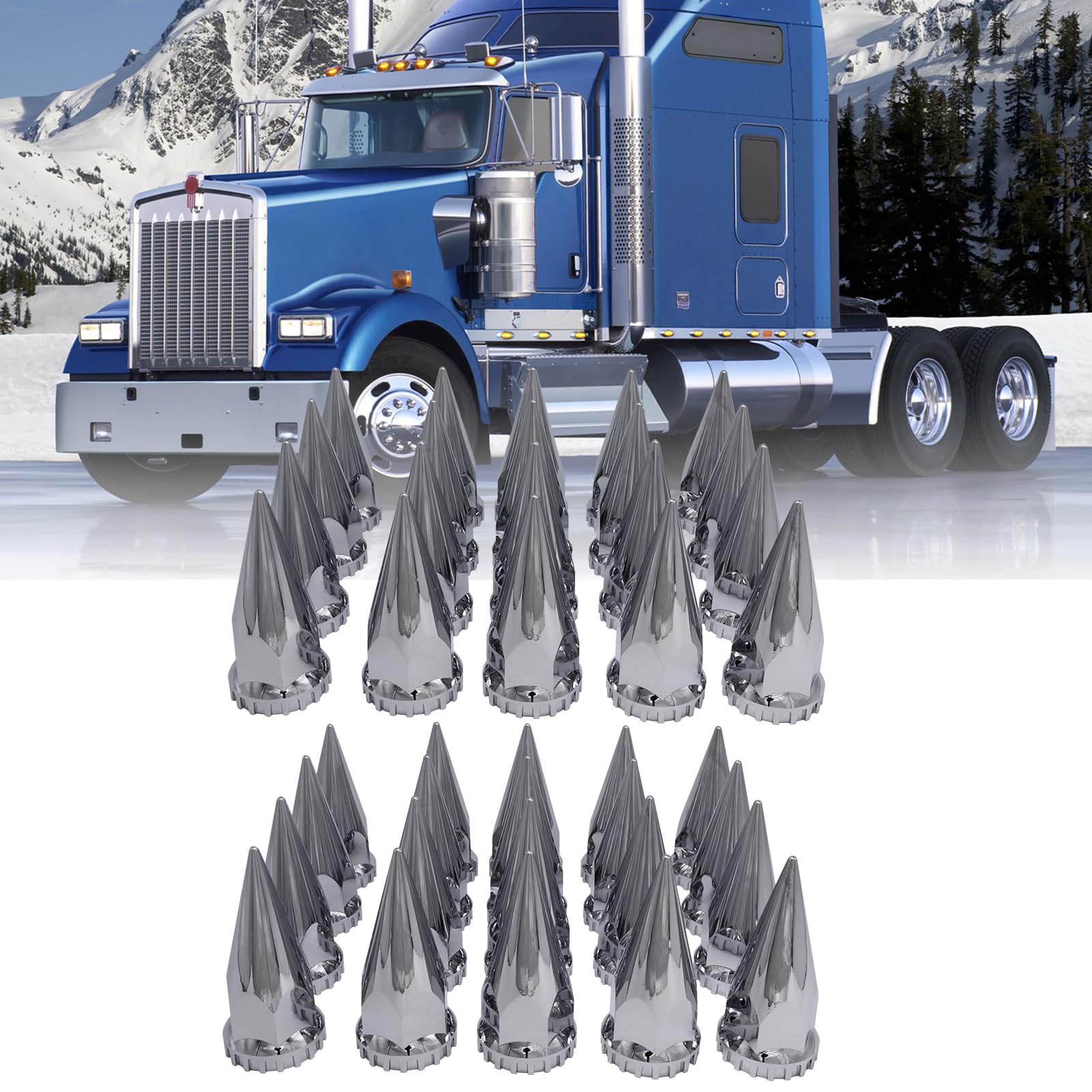 czyopo Spike Lug Nut Covers 33mm x 4 3/4" Thread-on Spike Top ABS Chromed Lug Nut Caps for Semi Trucks Wheel (40PCS)