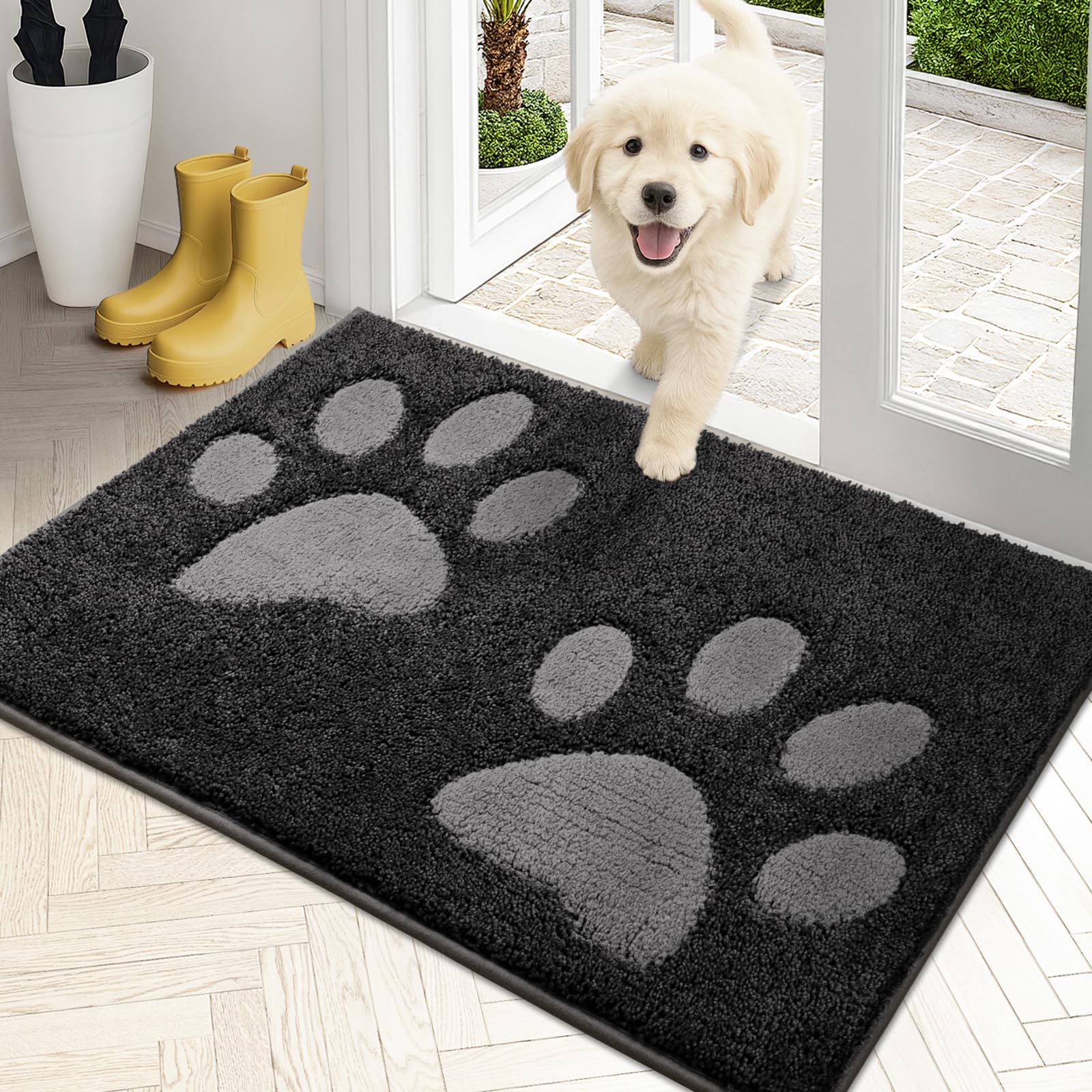 PURRUGS Dirt Trapping Door Mat 20" x 31.5", Non-Skid/Slip Machine Washable Microfiber Entryway Rug, Dog Doormat, Super Absorbent Welcome Mat for Muddy
