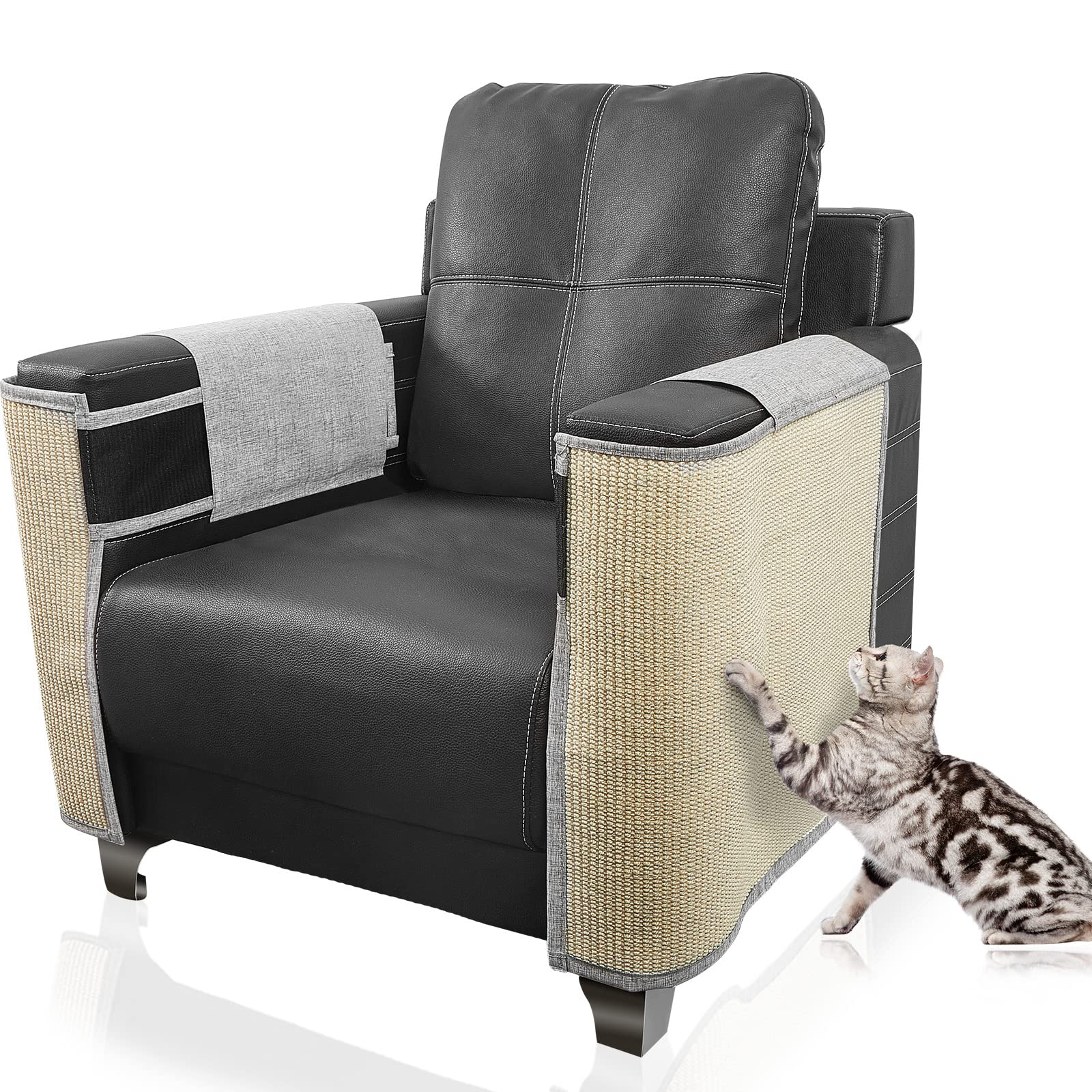 Saintrygo Cat Scratcher Furniture Protector Set of 2, Cat Scratch Mat Sofa Protection with Natural Sisal for Protecting Couch Sofa Chair, Furniture Protector Scratching Pad for Cats (Light Gray)