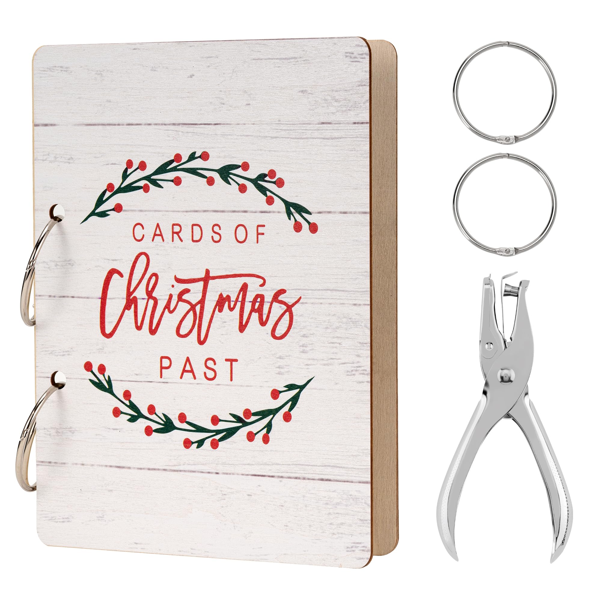 GloxwRiyt Christmas Card Holder Wood Christmas Card Organizer Photo Keeper Xmas Keepsake Album Collection for Holiday Birthday (Berry Garland)