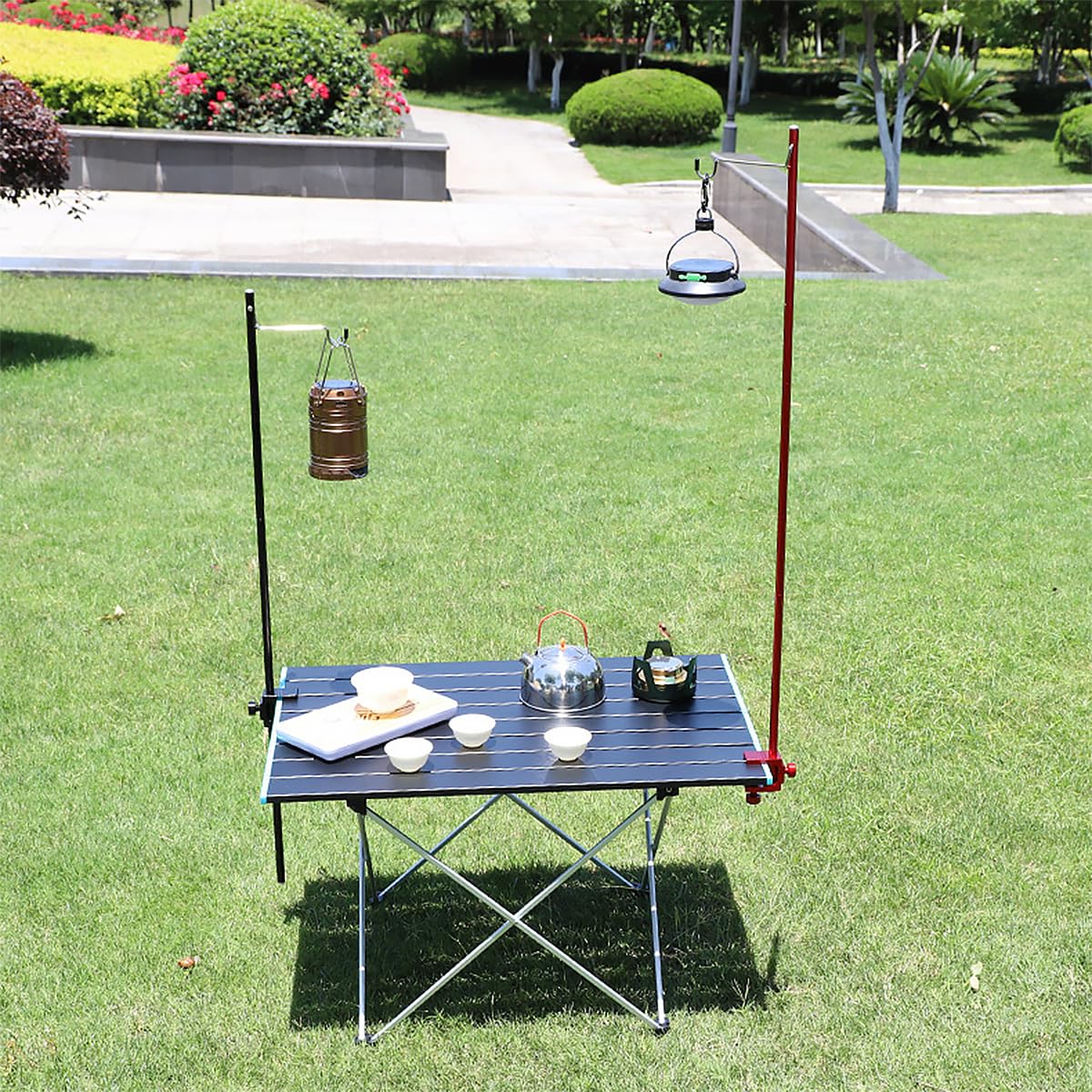 Supporto per lampada da esterno portatile in lega di alluminio pieghevole pieghevole supporto lanterna da scrivania tenda sospesa porta luce solare per giardino, campeggio, viaggio