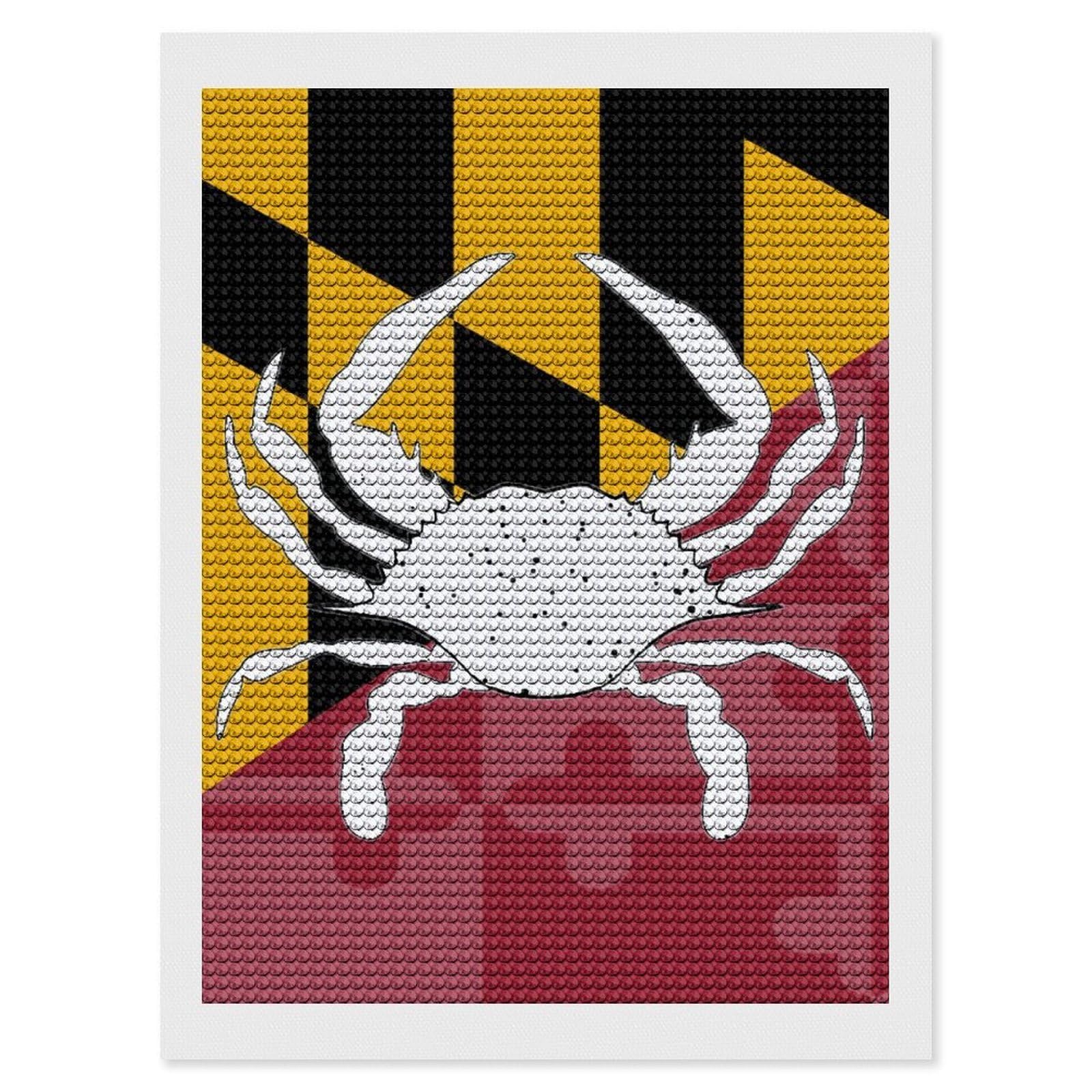Nclqvjxzkhw Style Maryland Flag Crab Diamond Art Painting For Adult Round Diamonds Pictures Arts Crafts Home Wall Decor 12"X16"