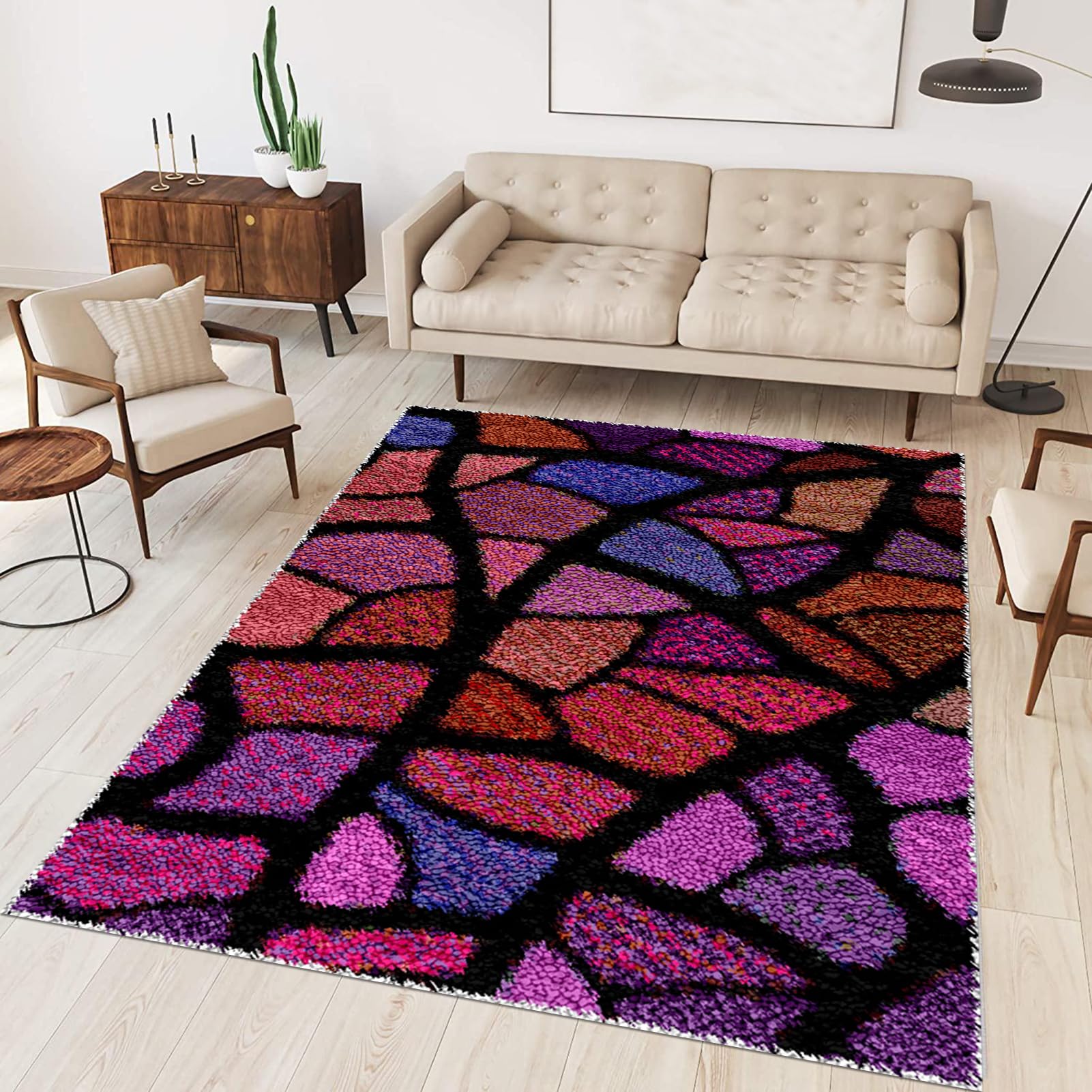 Tehocwiz Large Latch Hook Kits for Adults 90x120 cm Latch Hook Rug Kits Rug Making Kit for Adults Printed Color Canvas Crocheting Crafts Embroidery for Beginners