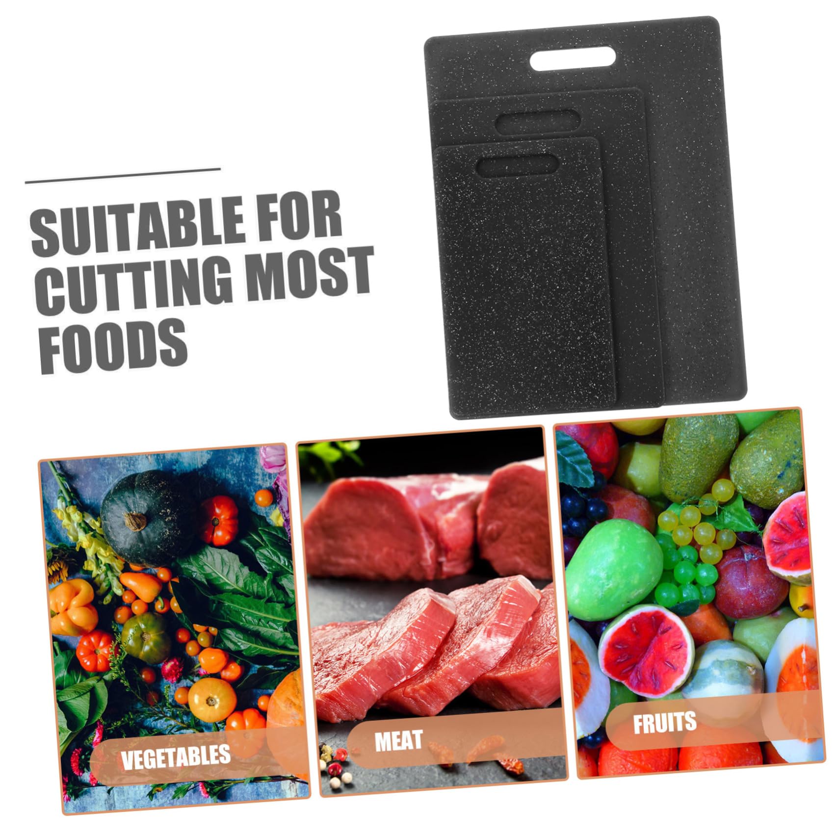 Taglieri da Cucina in Plastica Rigidi Nero 3 Pezzi Tagliere Antiscivolo per Frutta Verdure e Carne Utensili da Cucina Resistenti e Riutilizzabili