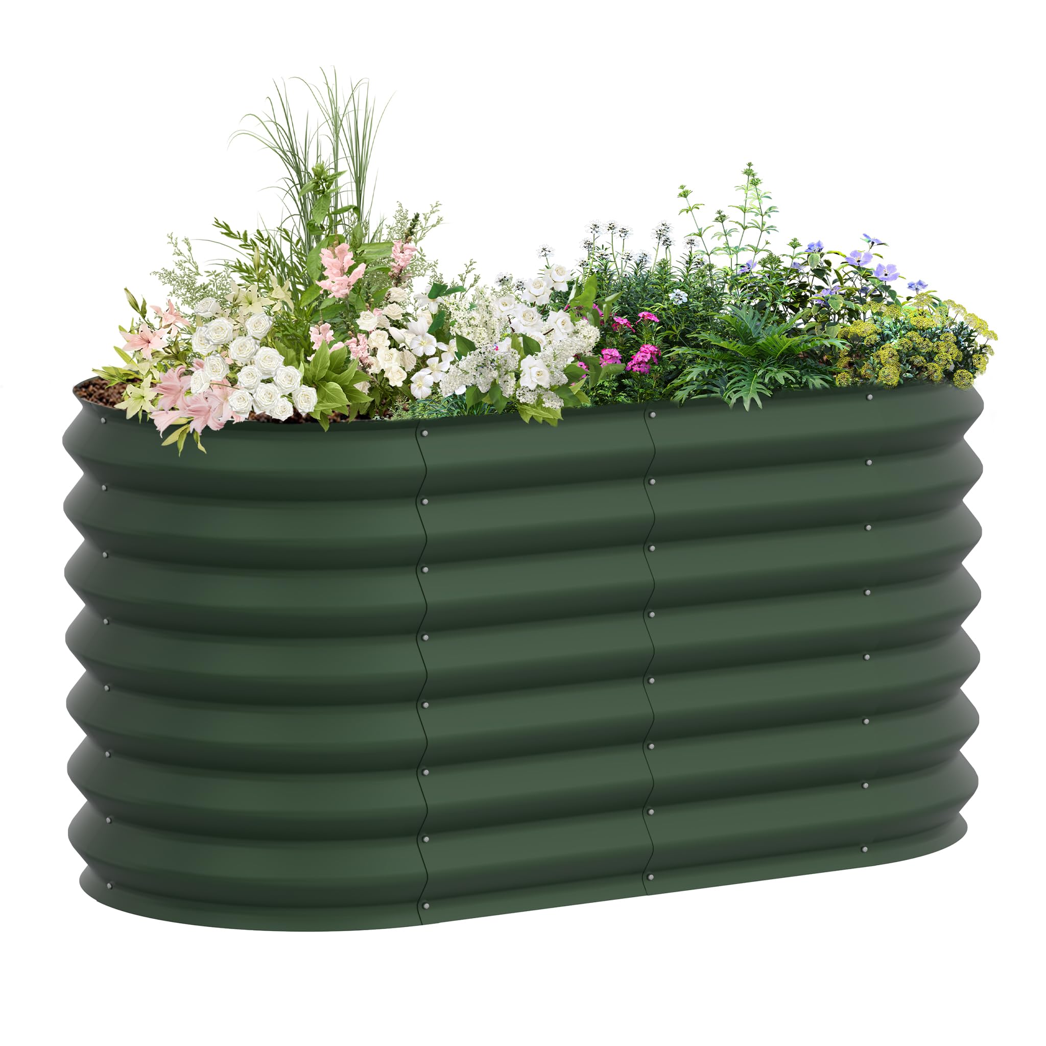 LZQ Hochbeet Metall,680L Pflanzkasten Hochbeete für Garten,Rostfreies Stahlblech Kräuterbeet, Verzinktes Gemüsebeet Pflanzenbeet zum Anbau von Gemüse, Blumen und Obst, 240x60x60 cm Oval,Grün L