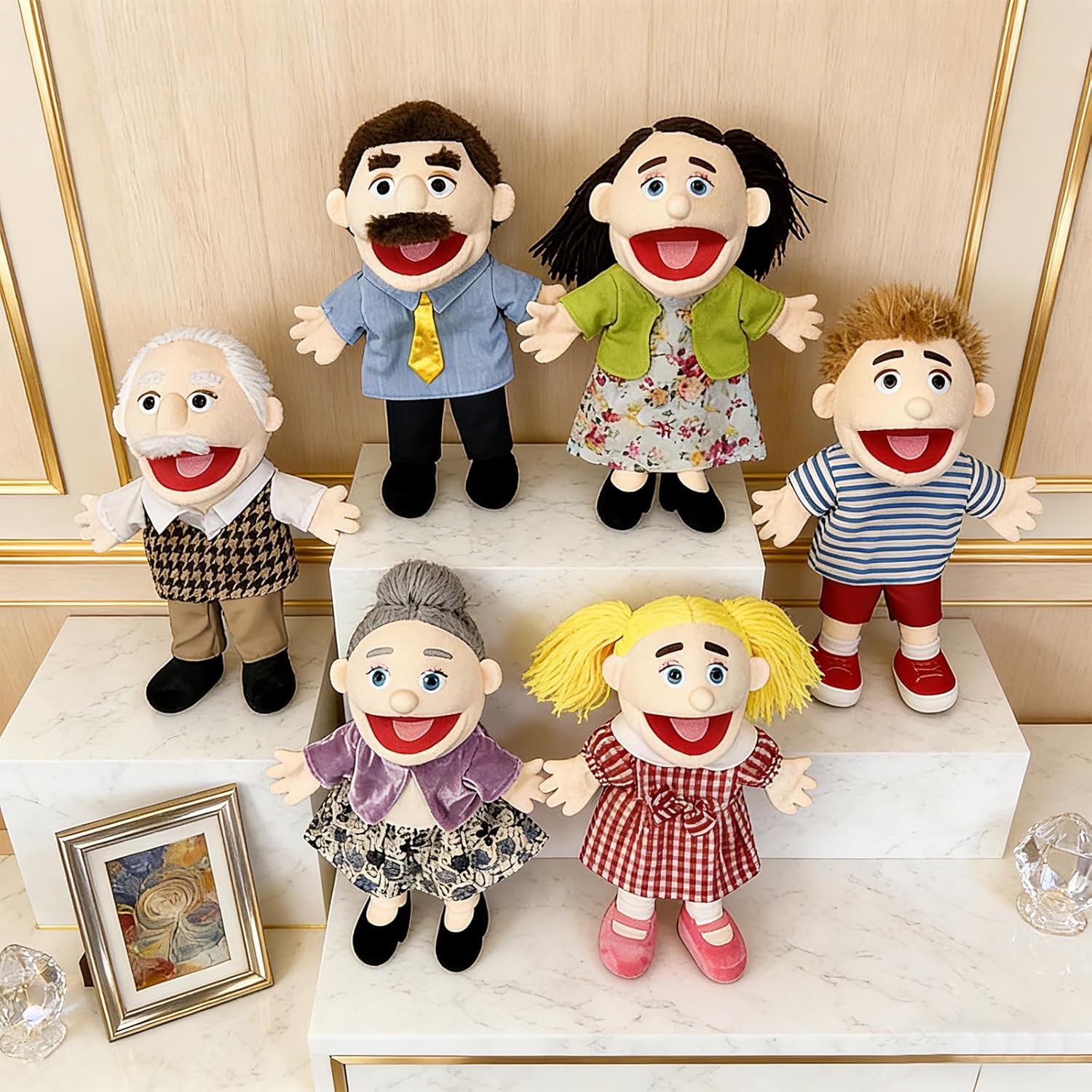 Family Hand Puppets for Kids - 16 Inch Soft Plush Dad Puppet with Movable Mouth, Interactive Pretend Role-Play for Storytelling & Teaching, Classroom, Preschool Toddlers, Birthday Gifts