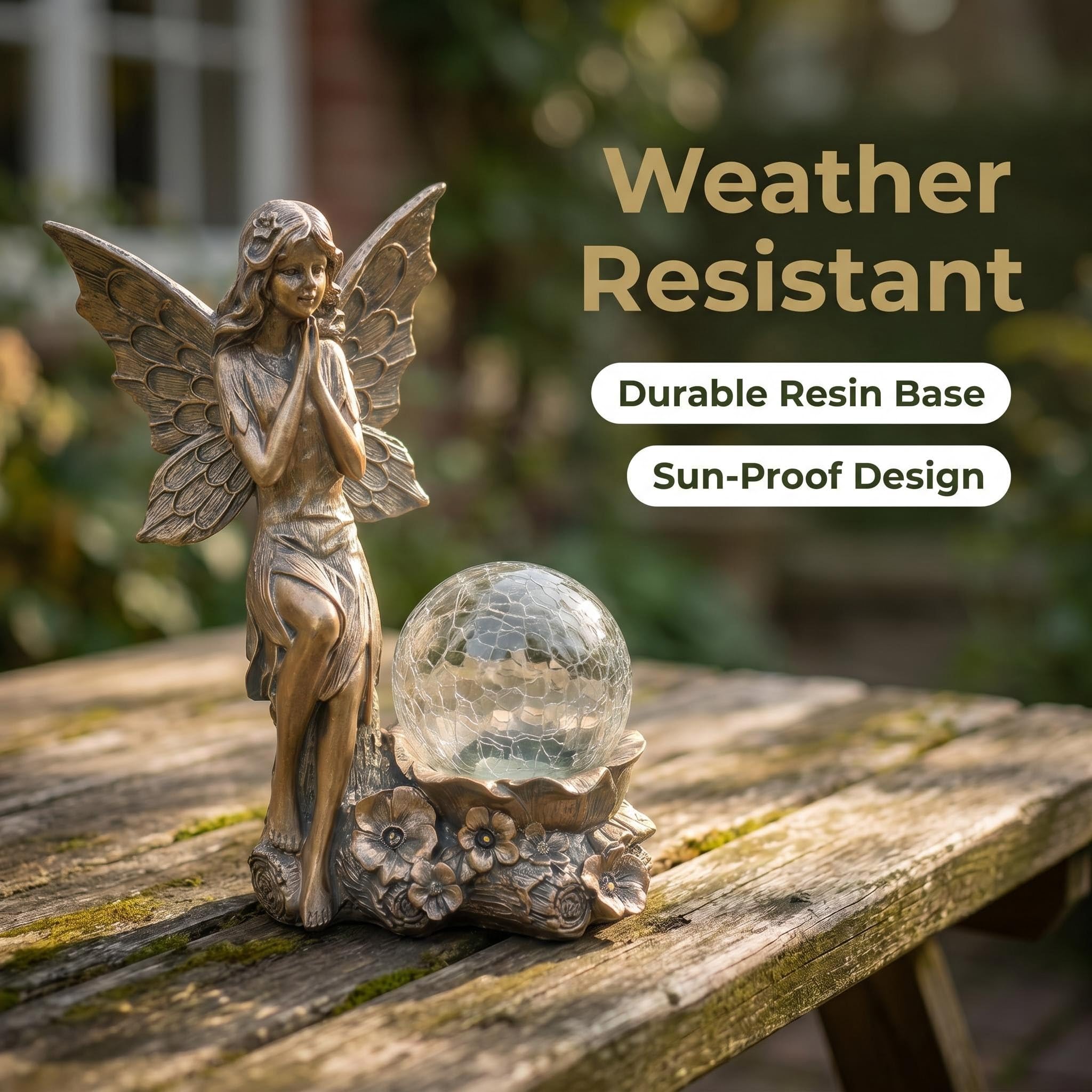 Statue da giardino per esterni, statua a energia solare delle fate, a LED in vetro craquelé, luce solare da giardino, per esterni, prato, cortile, patio, decorazione da giardino, altezza