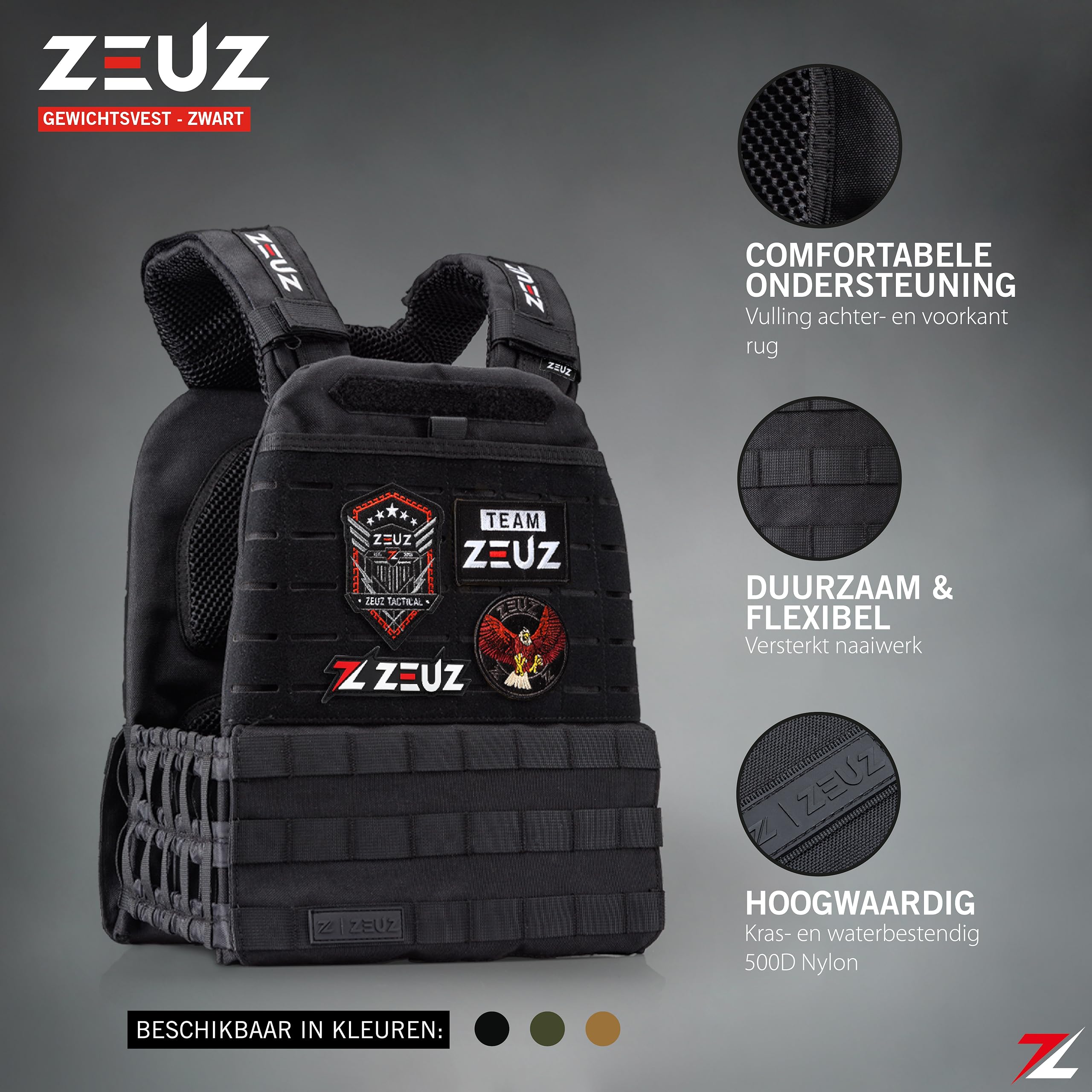 ZEUZ® Crossfit & Fitness Gilet Peso 16,5 KG – Gilet Tactical & Gilet Allenamento - Regolabile in Pesi - 19 Stand - Nero