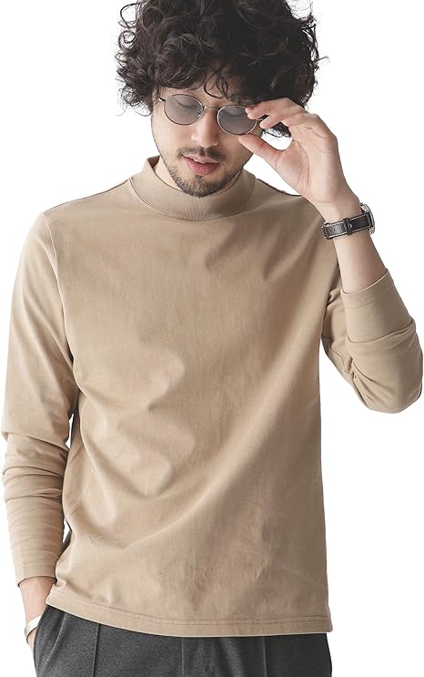 Amazon ナノユニバース フォーパネルモックネック ロングスリーブ Tシャツ メンズ Xl ベージュ Tシャツ カットソー 通販