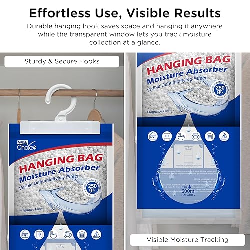 Miniatura 4 de Bolsas colgantes de absorción de humedad W&E Choice para tu armario, bolsas deshumidificadoras para el baño, paquetes de humedad sin fragancia,