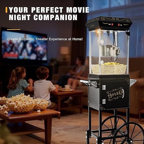Miniatura 7 de Máquina para hacer palomitas de maíz para cine profesional, con hervidor y carrito de 8 onzas, hace 32 tazas, estilo vintage sobre ruedas para uso