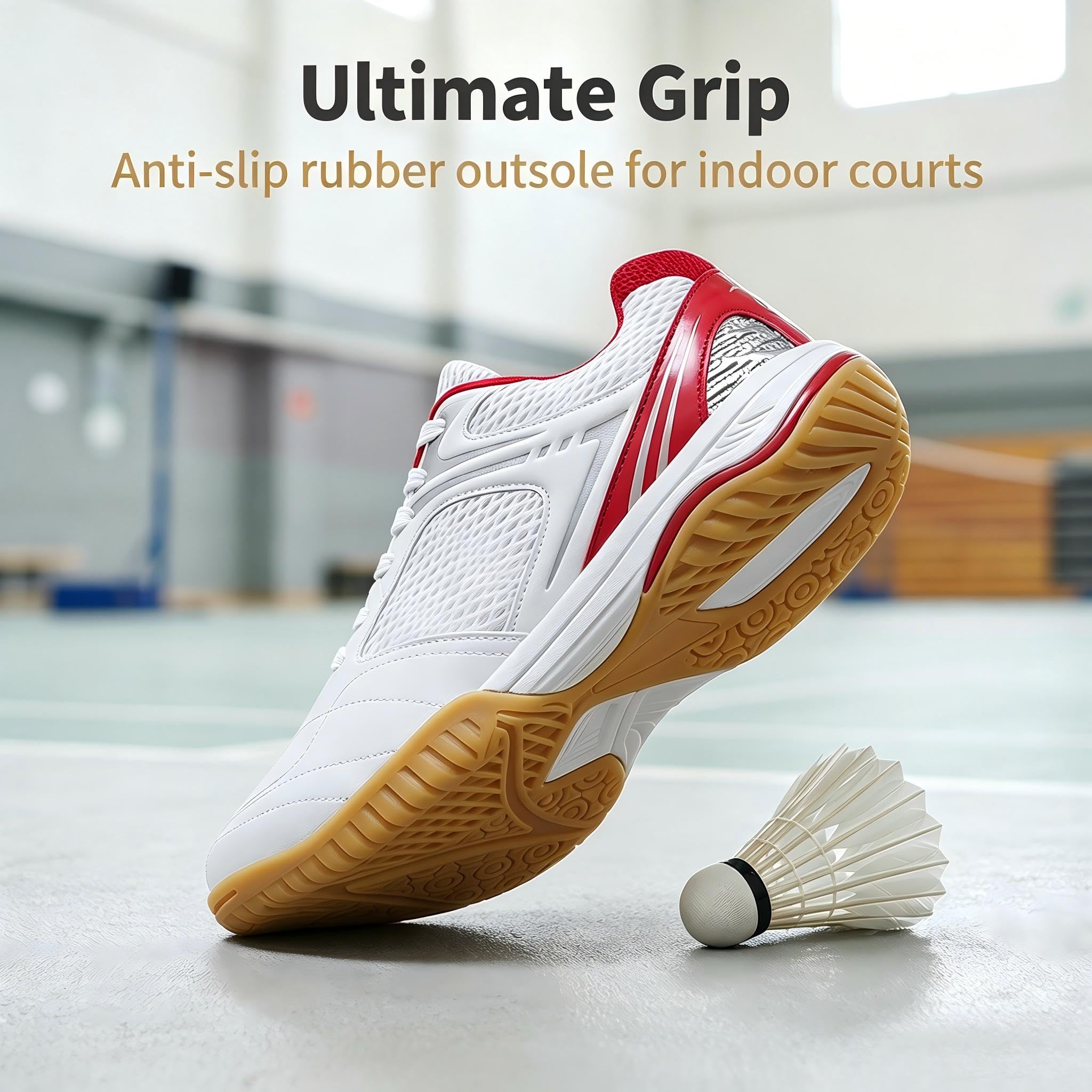 Chaussures de Badminton Femme Chaussures de Volleyball Indoor Antidérapantes Respirantes Légères Amorties Chaussures de Sport Salle Blanc/Rouge Blanc/Bleu