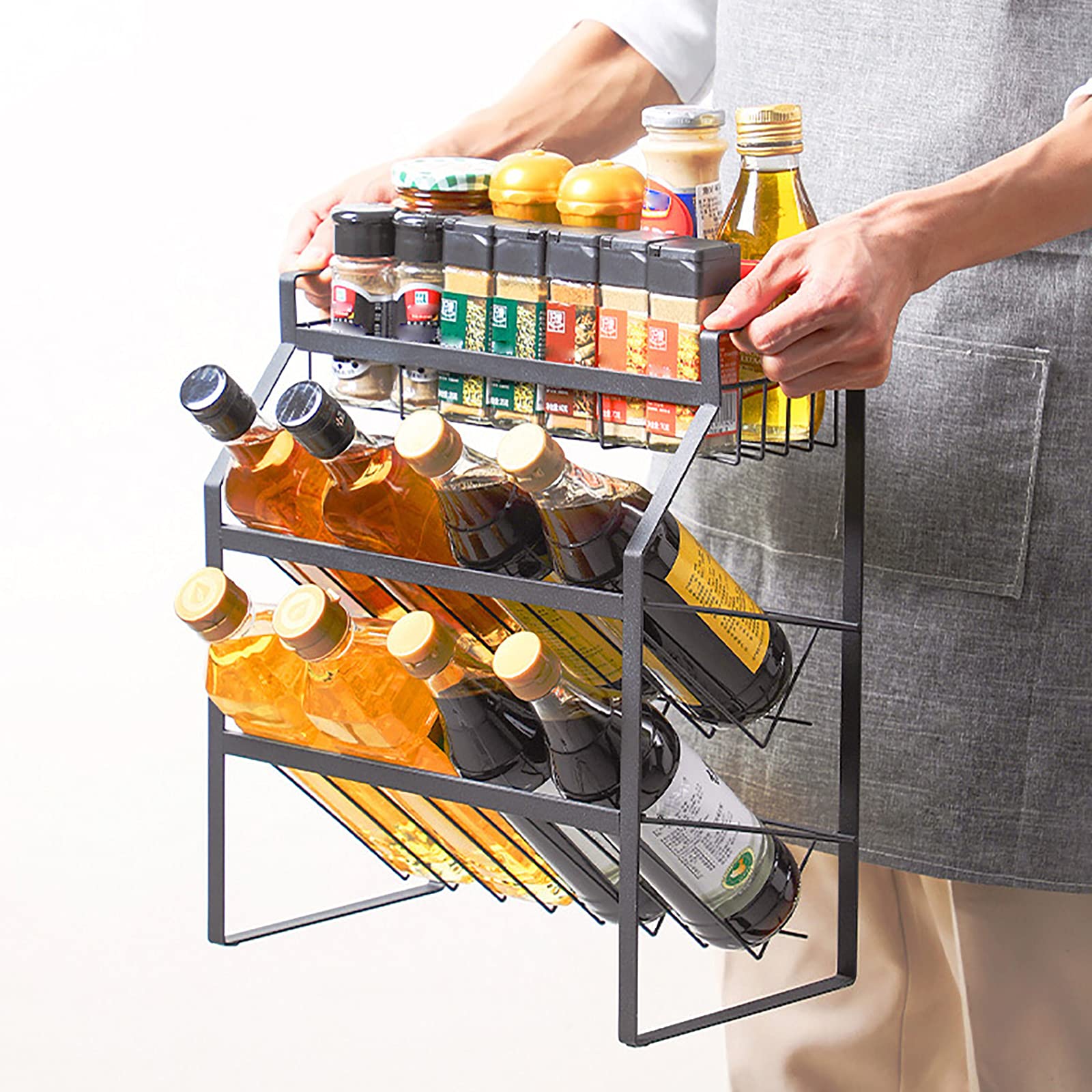 Gewürzregal, 3-stufig, Metall, 2 Stück – Organizer Für Schrank, Küche, 30 X 16,5 X 8,6 Cm, Schwarz