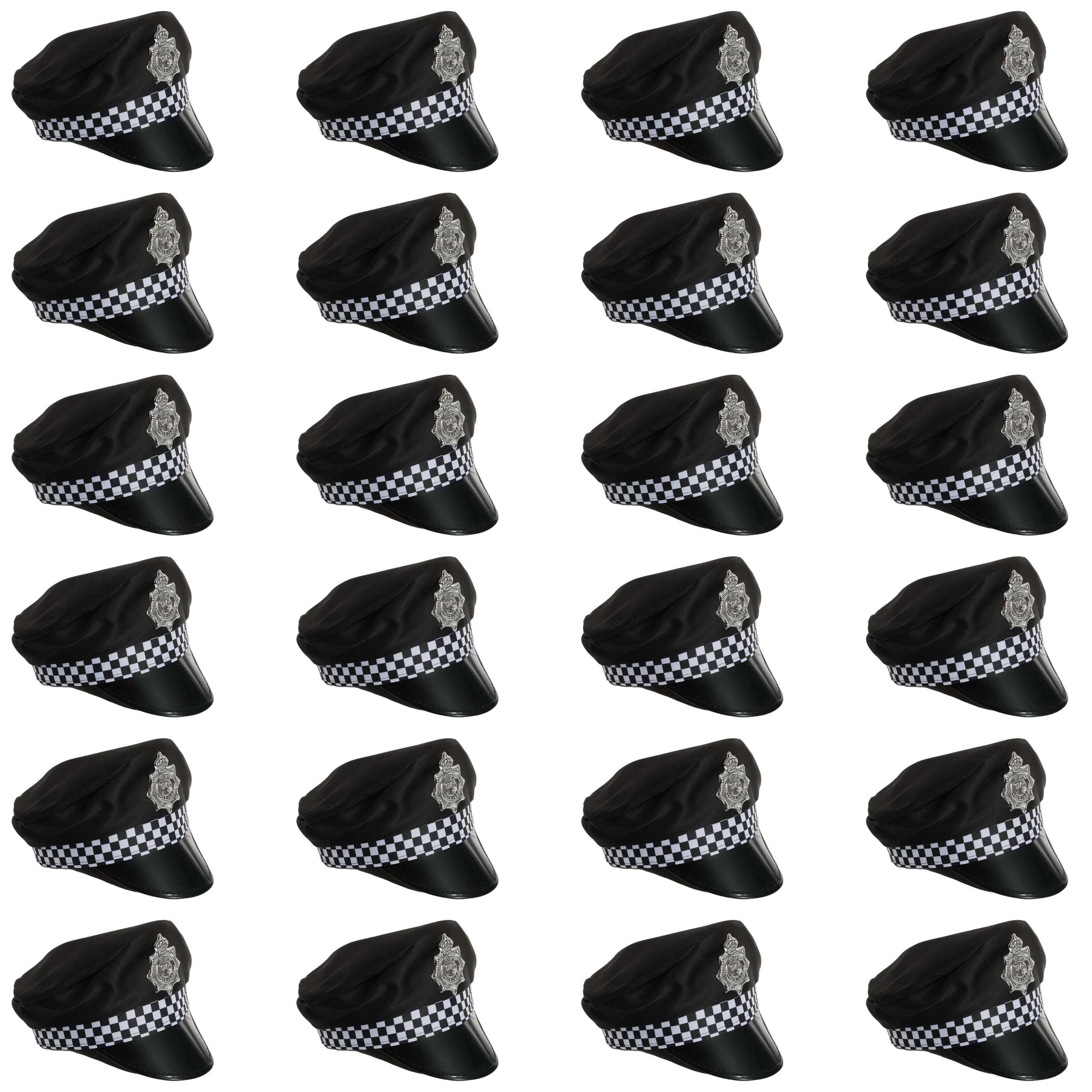 Adults Police Hat - Pack of 24 - Black Panda Cap with Silver Badge - Adults Stag Night Police Officer Copper Fancy Dress Costume Accessory โ image 1
