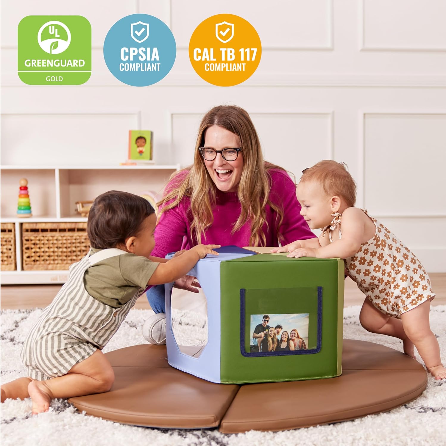 ECR4Kids SoftZone Wall of Mirrors Activity Center and Play Mat, Sensory Toy, Earthtone, 3-Piece