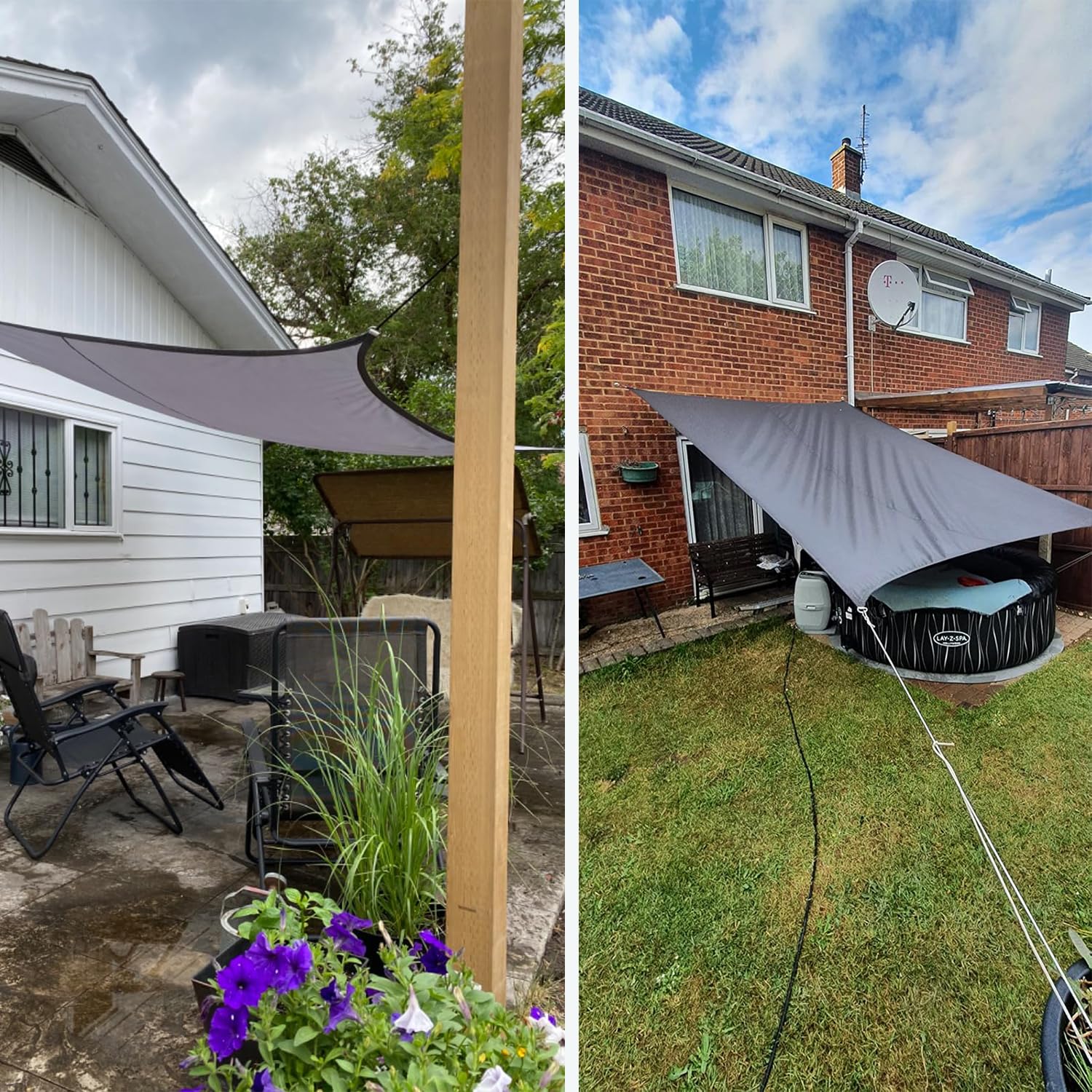 Tenda a Vela Impermeabile,Rettangolare Telo Ombra 2x8m,Vela Ombreggiante Protezione Raggi UV 95%, Tenda Parasole per Esterno, Giardino,Piscina,Terrazzo,Balcone,Patio (Grigio)