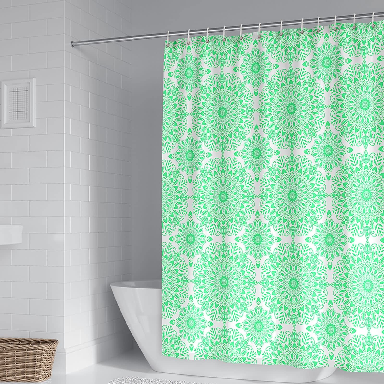 Rideau de douche imperméable fleurs vertes KnSam avec crochets inclus
