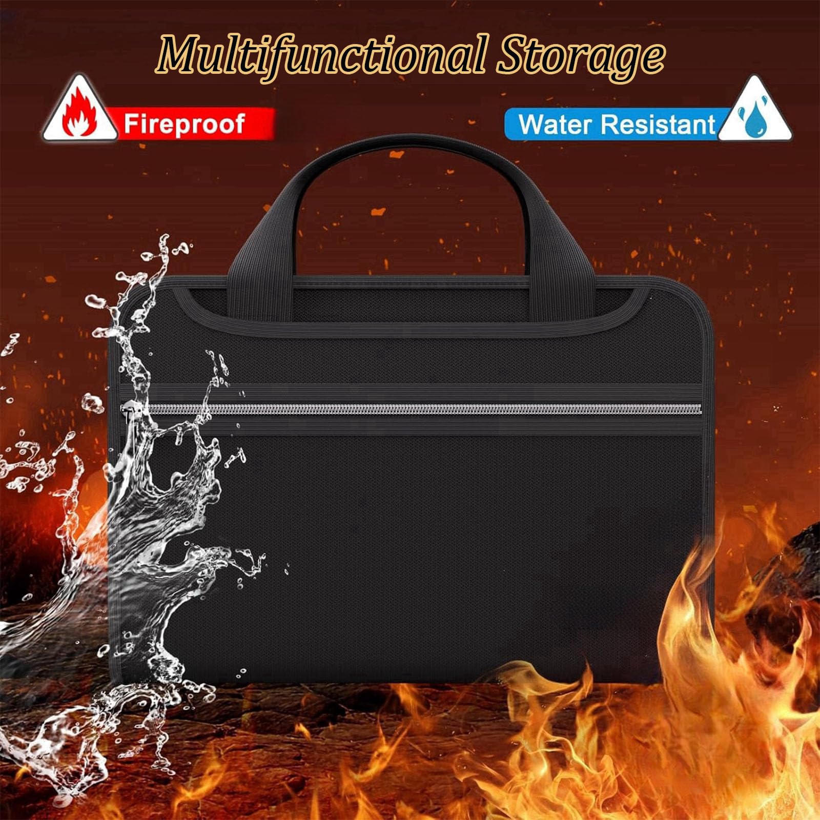 Carpeta ignífuga A4 de gran capacidad con asa, organizador de documentos impermeable portátil para oficina, hogar y escuela (Green)