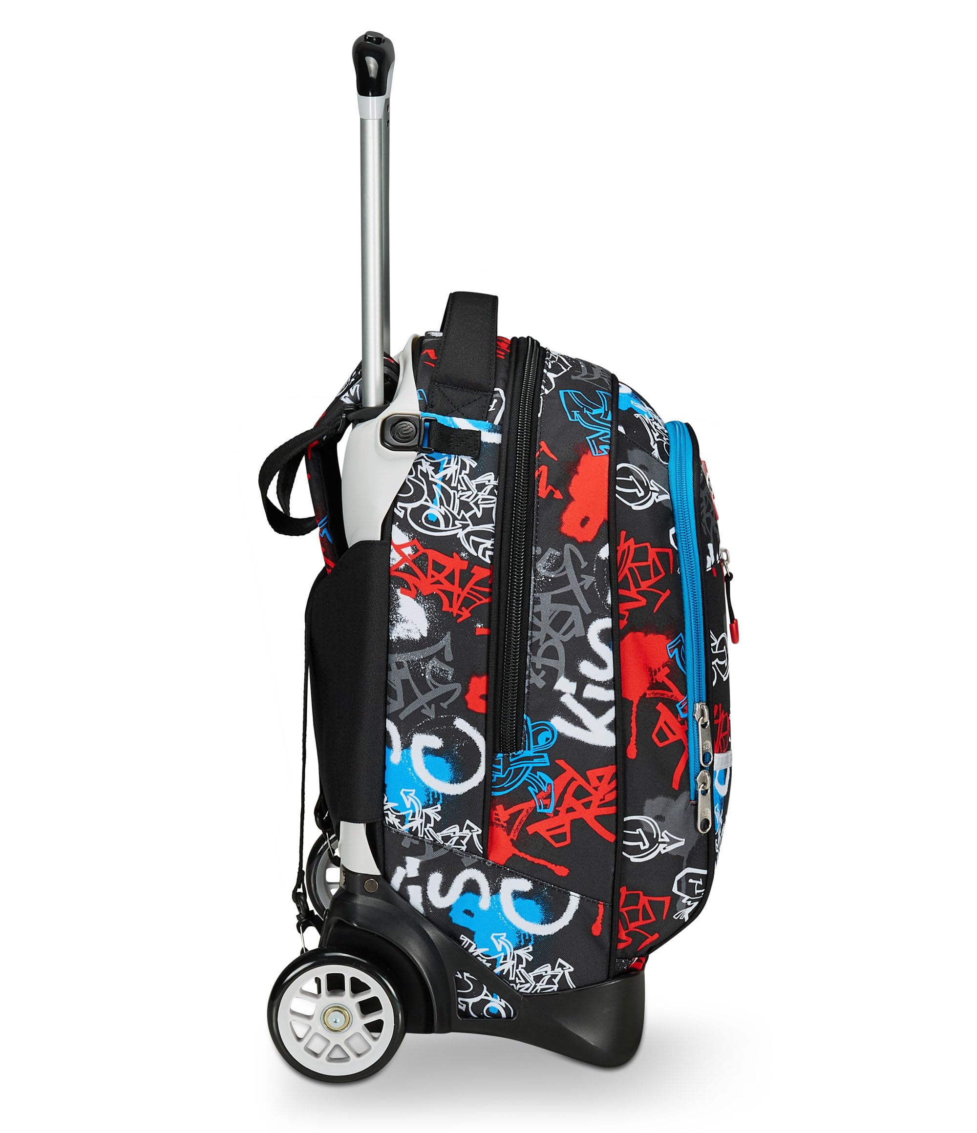 Seven Trolley Scuola Jack 2 Ruote, Nero Rosso, Half Street, 3 in 1, Triplo Uso, Zaino Con Carrello Sganciabile, Tasca Porta Borraccia e Crossover System, Zaino Scuola Viaggio, Bambino Ragazzo