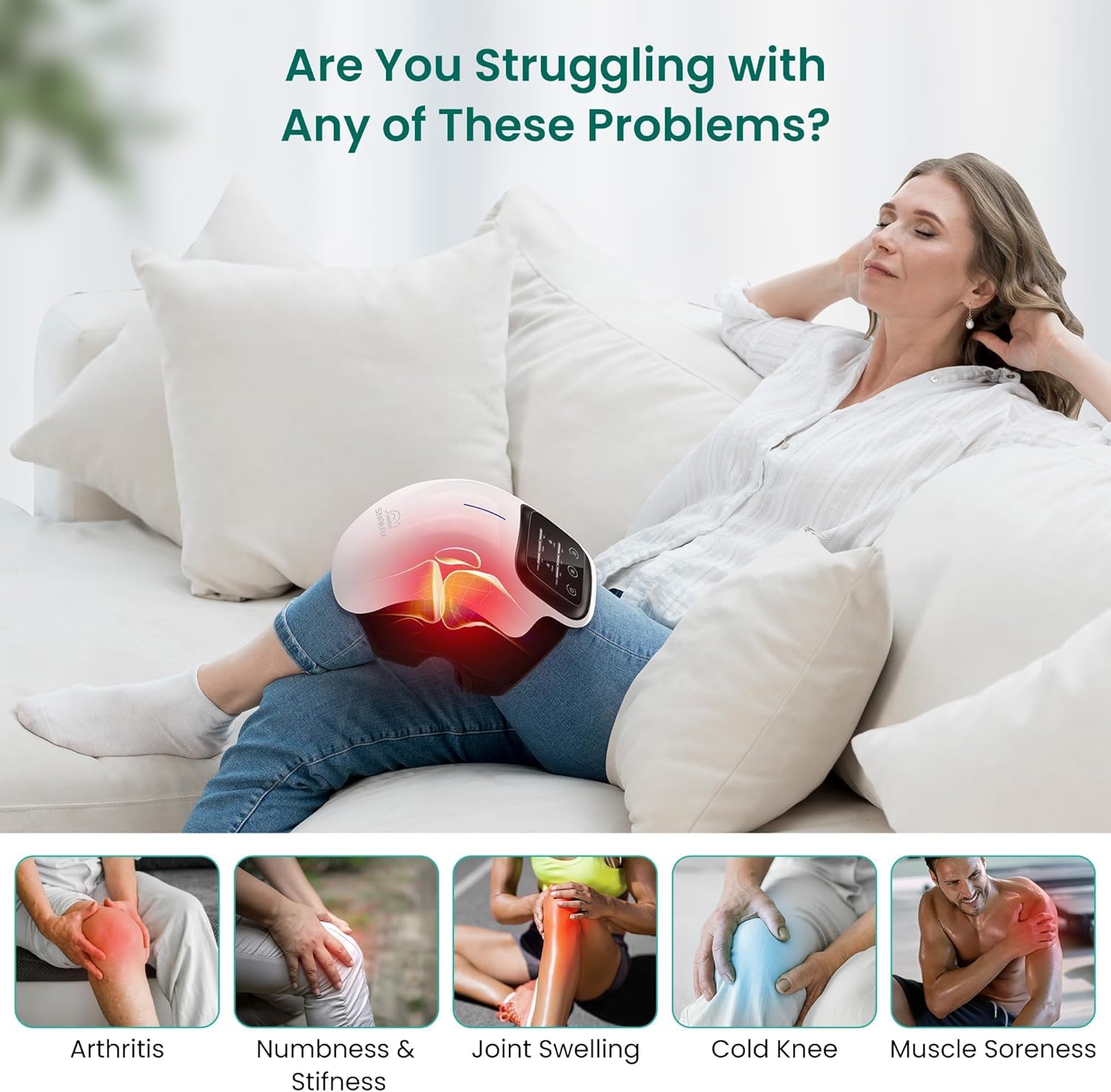 Snailax Knee Massager with Heat, Red Light & Vibration Knee Heating Pad, Heated Knee Wrap, Gift for Mom Dad Men Women