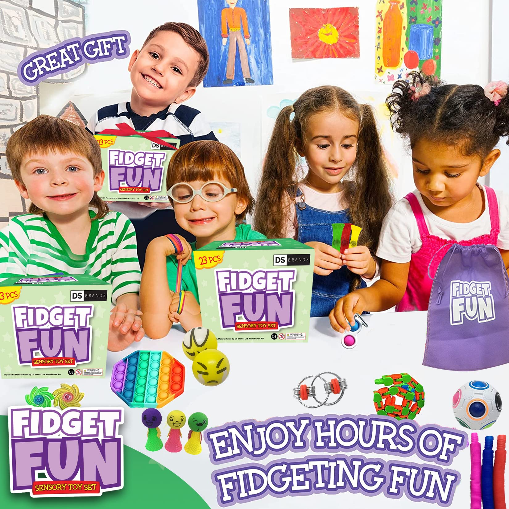 DS Brands Fidget Toy Set 23 PC Fidget Fun Box with Pop It Fidget Toy