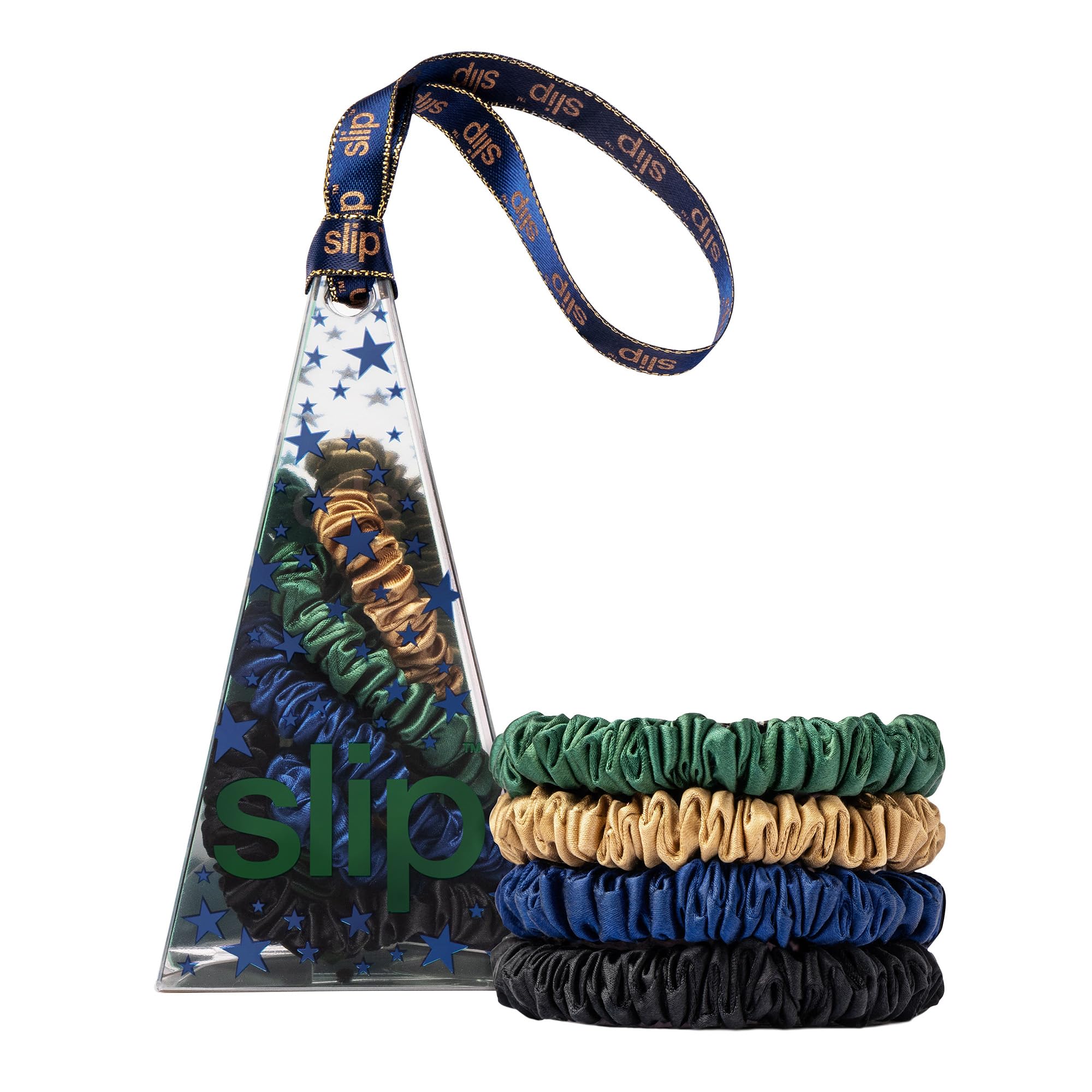 slip Skinny Scrunchies in Ornament Packaging: Anti-Crease, Anti-Breakage Slipsilk™ Design Protects Delicate Hair | Includes 4 Pure Silk Scrunchies