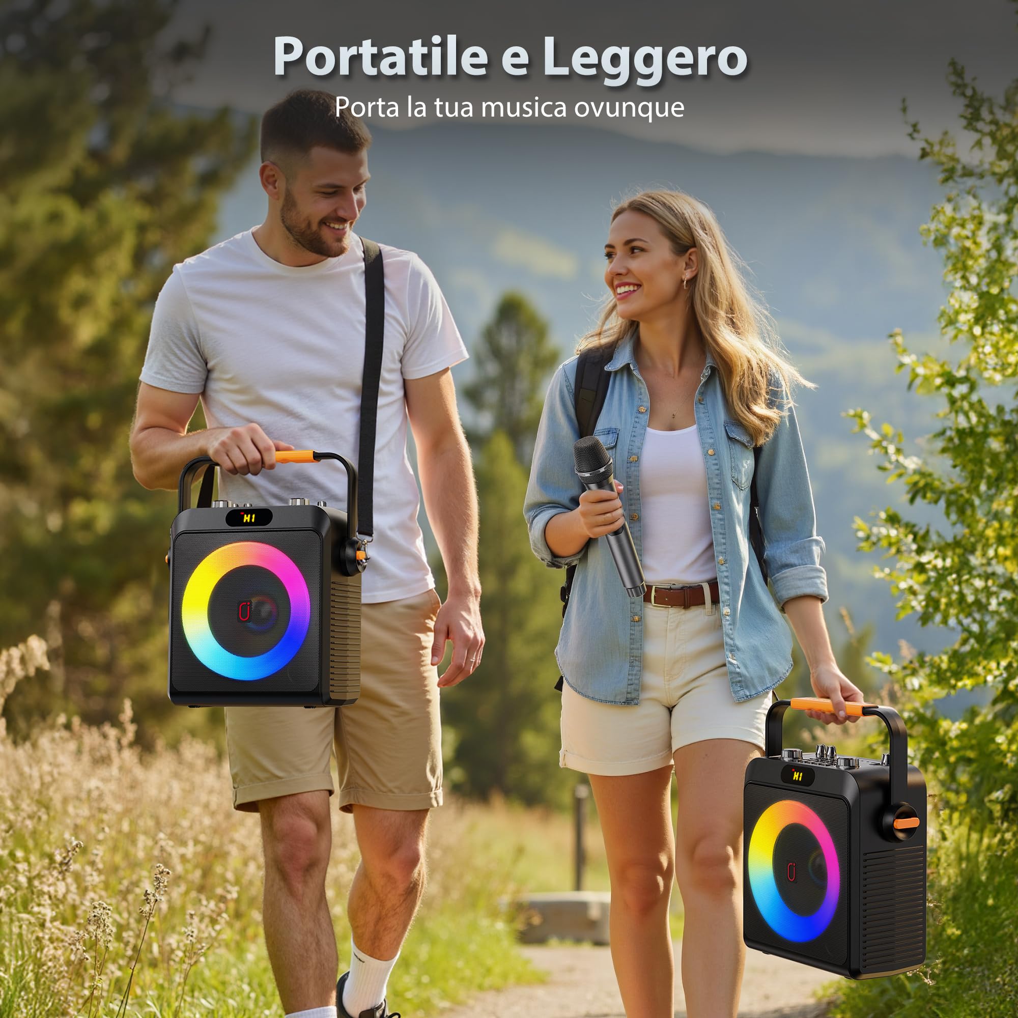 JYX Karaoke con 2 Microfono, 5.3 Cassa Bluetooth, Canta tu 12+ Ore di Riproduzione, Altoparlante con Luci DJ, Cassa Karaoke Professionale per Feste a Casa e all'Aperto, Supporto REC, TWS