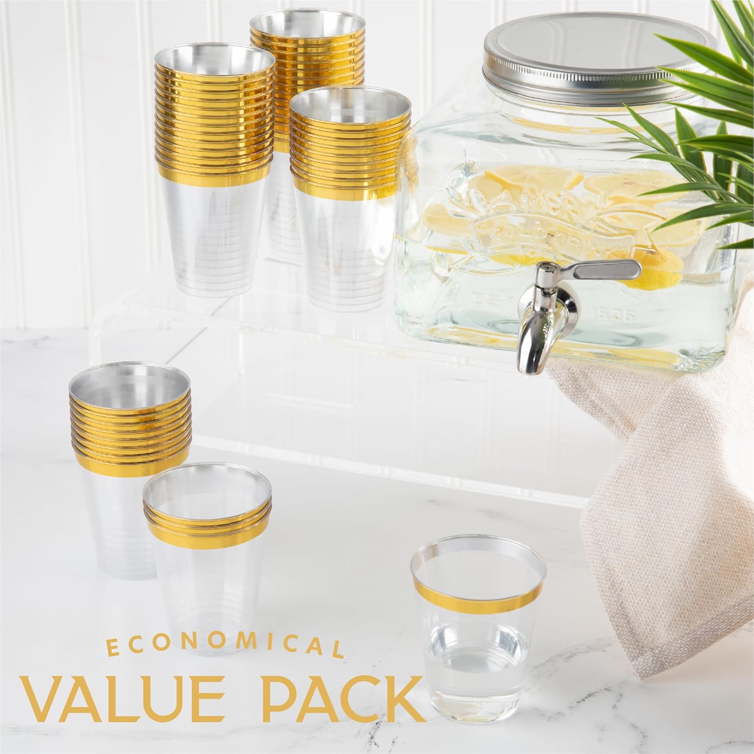 PLASTICPRO Disposable 7 oz Crystal Clear Plastic Tumblers With Gold Rim for Party's & Weddings pack of 50 - Image 5