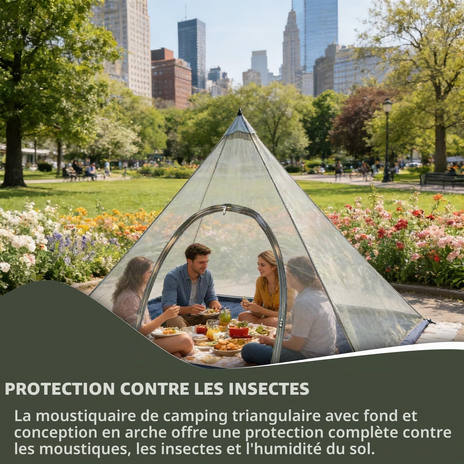 Moustiquaire de camping avec fermeture éclair : portable, pliable, pour le lit, le camping en plein air (vert militaire, 220 cm x 120 cm x 135 cm)