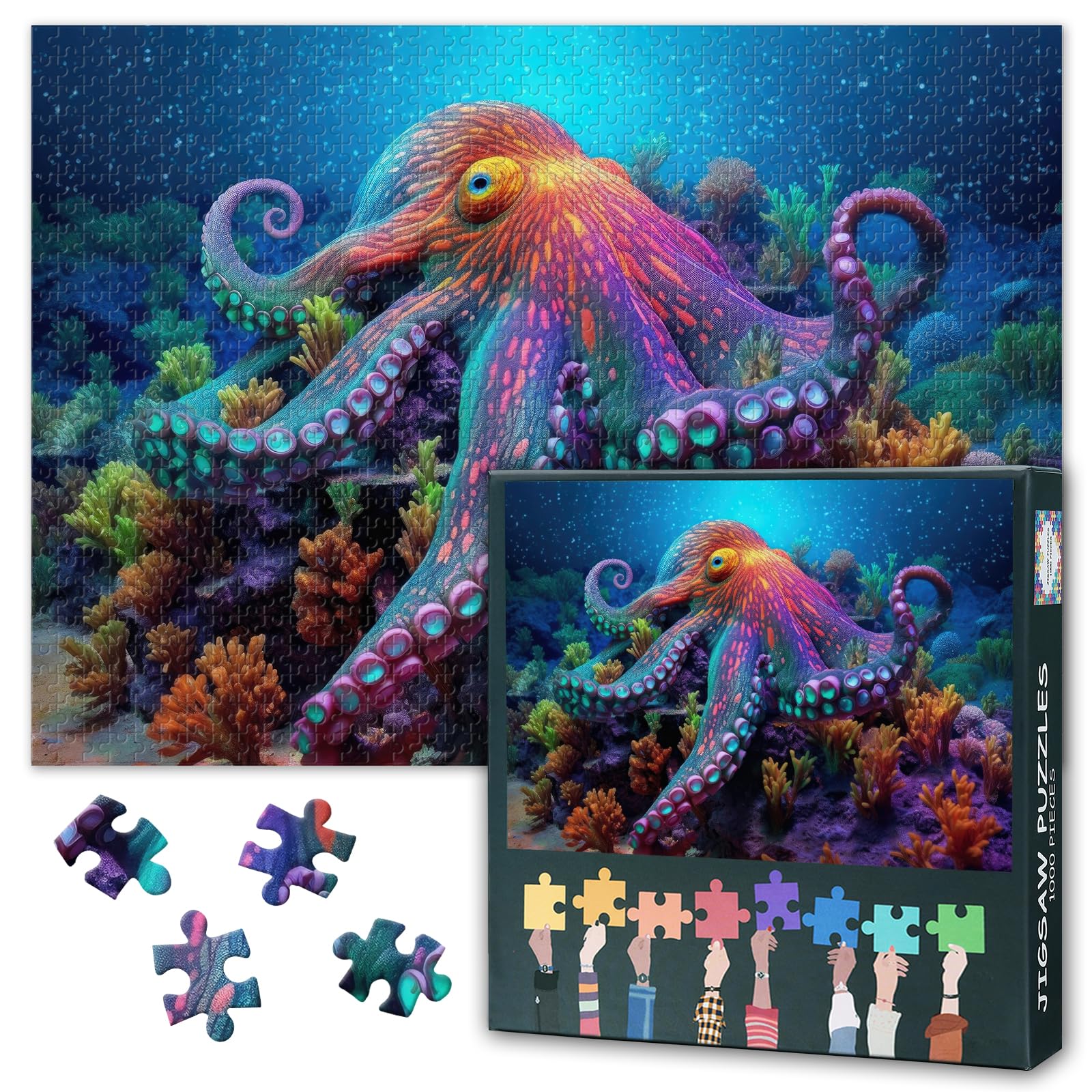 1000 Piece Puzzle for Adults Puzzle Game Purple Octopus Puzzles Marine Artwork Funny Challenging Puzzles Unique Mental Exercise Finished Size is 50 x